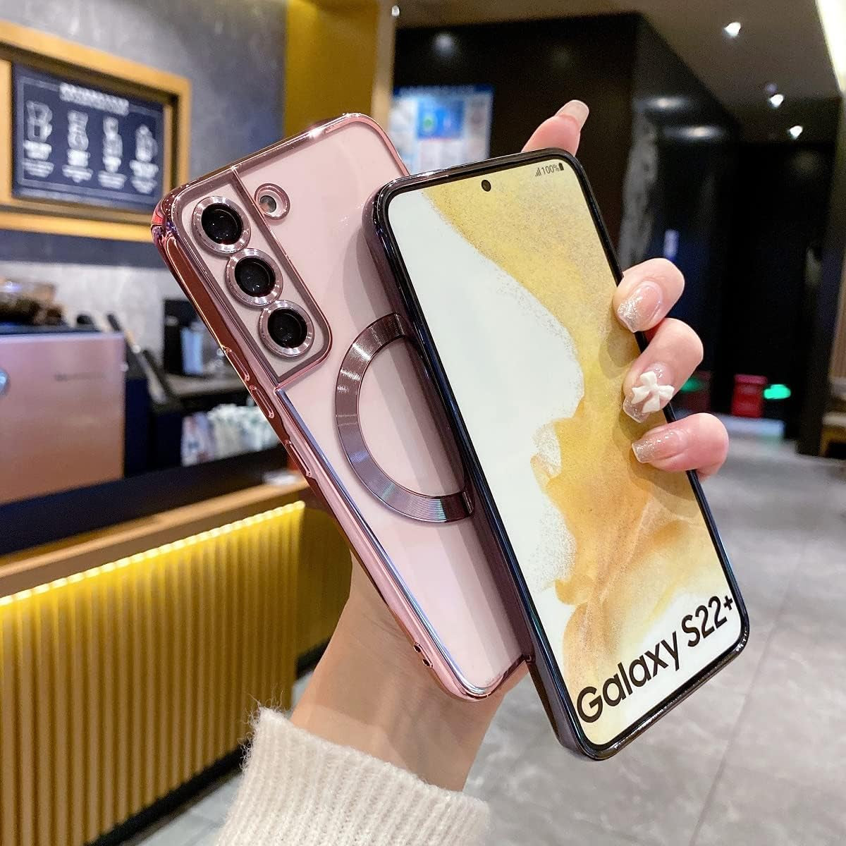 Threehundred for Samsung Galaxy S22 plus Case Magnetic Clear with Camera Lens Protector Full Protection Magsafe Electroplated Silicone Slim Fit Shockproof Protective Case Cover 6.6 Inch - Pink  Threehundred   