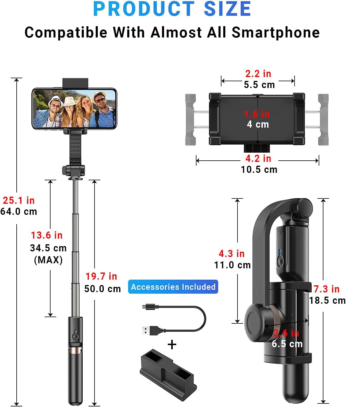 Gimbal Stabilizer for Smartphone, APEXEL 360° Rotation Auto Balance Small Portable Handhold Selfie Stick Tripod with Wireless Remote, 1-Axis Lightweight Extendable Stabilizer Gimble Iphone Phone Gopro  APEXEL   