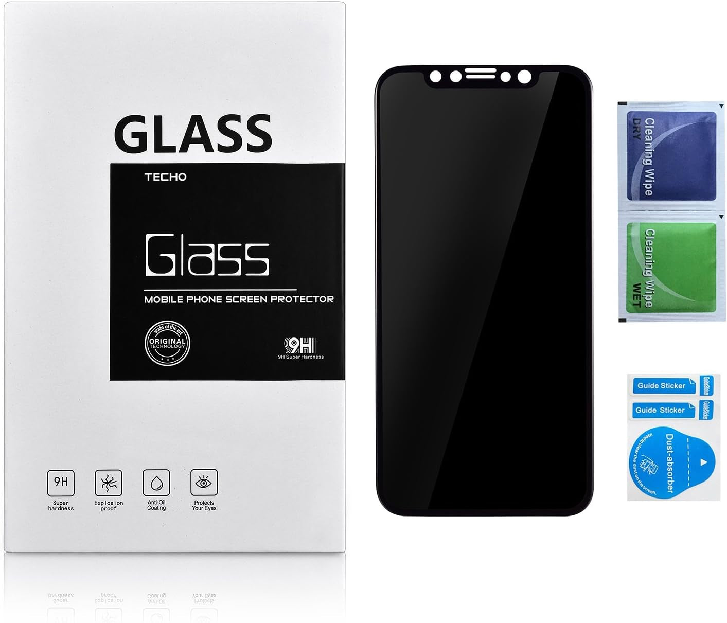 TECHO Privacy Screen Protector for Iphone 11 Pro/Iphone Xs/Iphone X, [Full Coverage] [Case Friendly] [Super Clear] Anti-Spy 9H Hardness Tempered Glass Screen Protectors for Apple Iphone 11 Pro  TECHO   