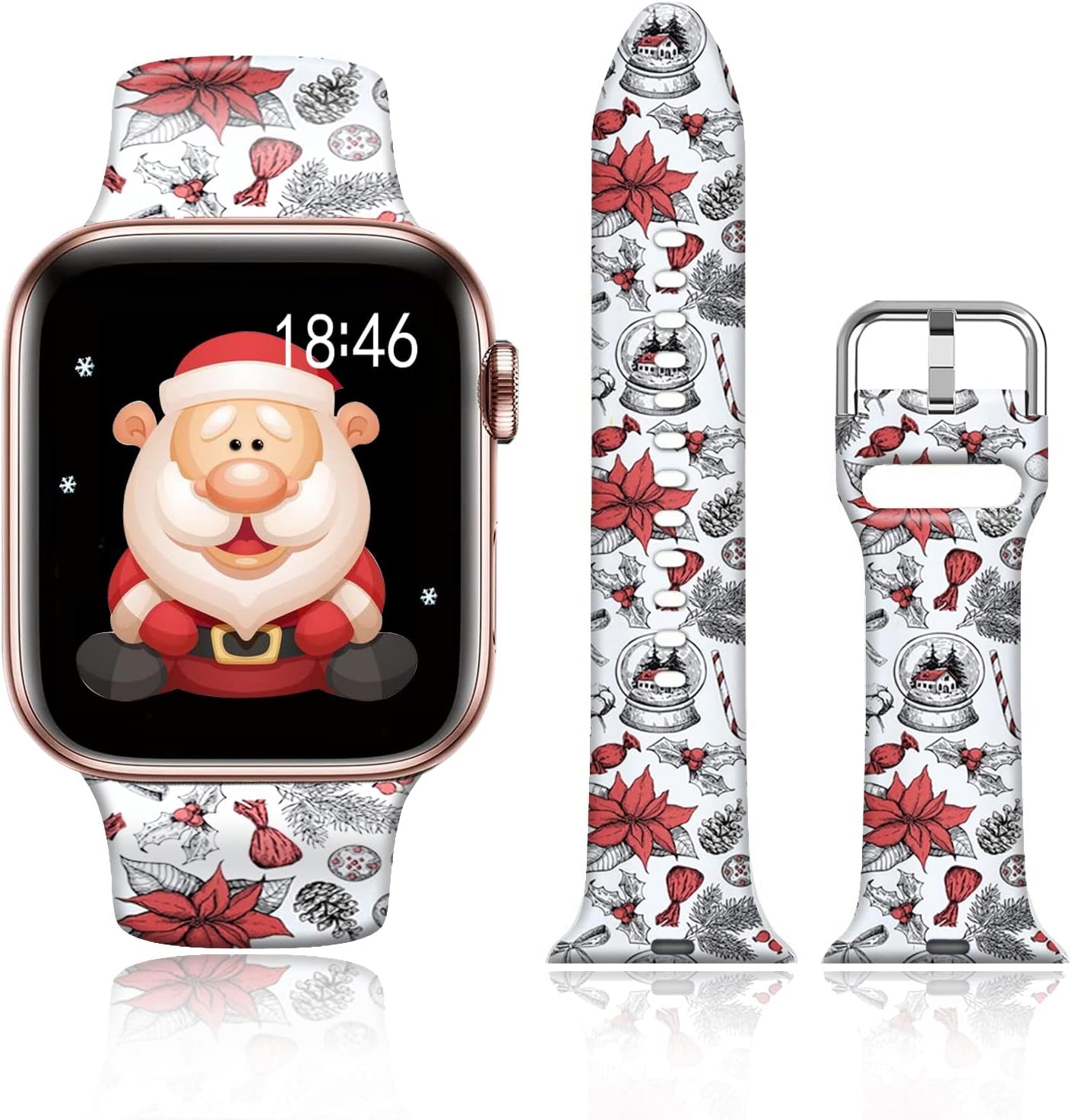 FTFCASE Silicone Floral Bands Compatible with Apple Watch 49Mm 45Mm 44Mm 42Mm, Gray Pattern Printed Soft Silicone Sport Strap Replacement for Iwatch SE Series 8 7 6 5 4 3 2 1 for Women Men Girls  FTFCASE Christmas Flower 38mm/40mm/41mm 