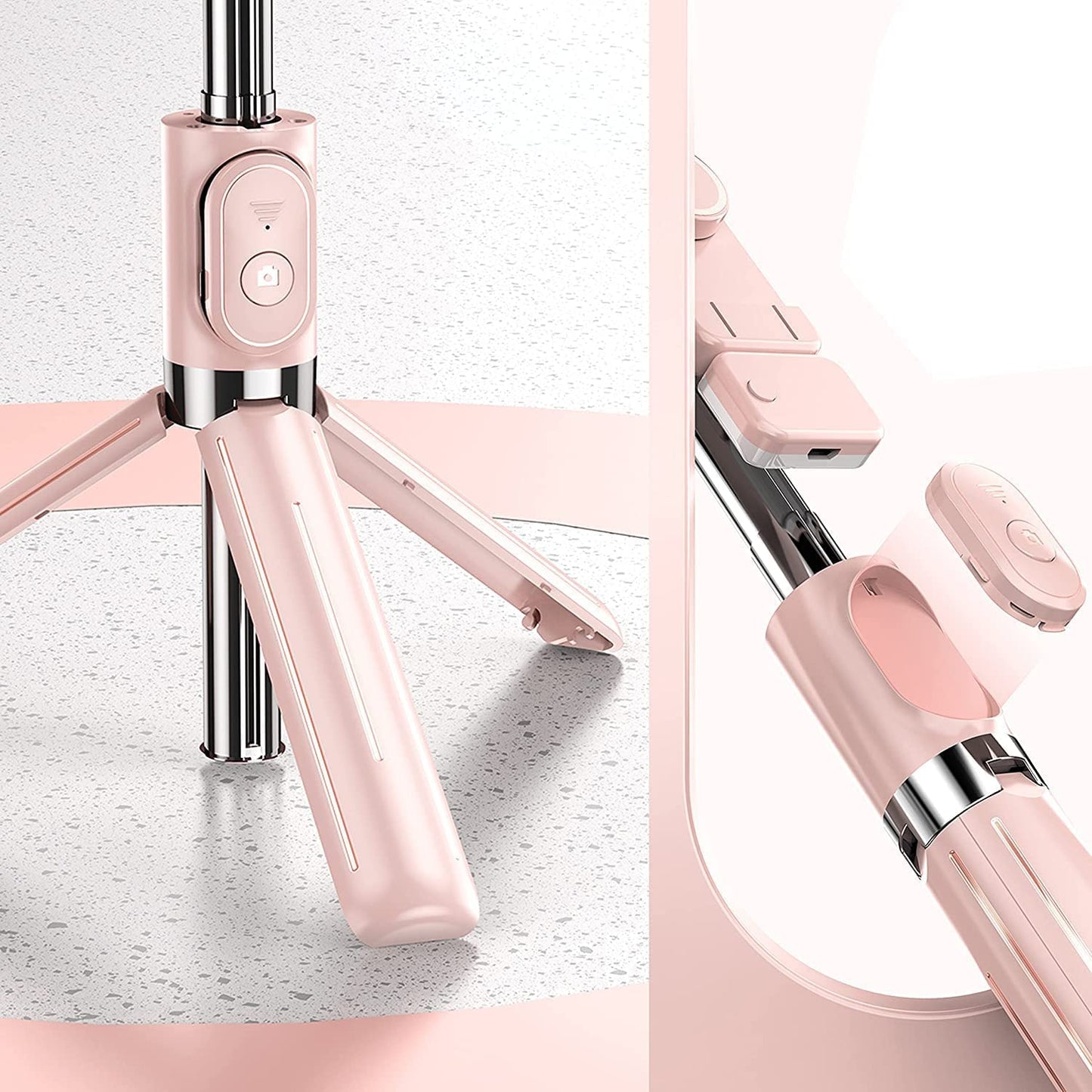 Selfie Stick & Phone Tripod,Mqouny Portable Selfie Fill Light,Portable All-In-One Professional Travel Tripod with Remote, Compatible with Android/Iphone (Pink)  MQOUNY Dongguan Manxin Electronic Technology Co. , Ltd.   