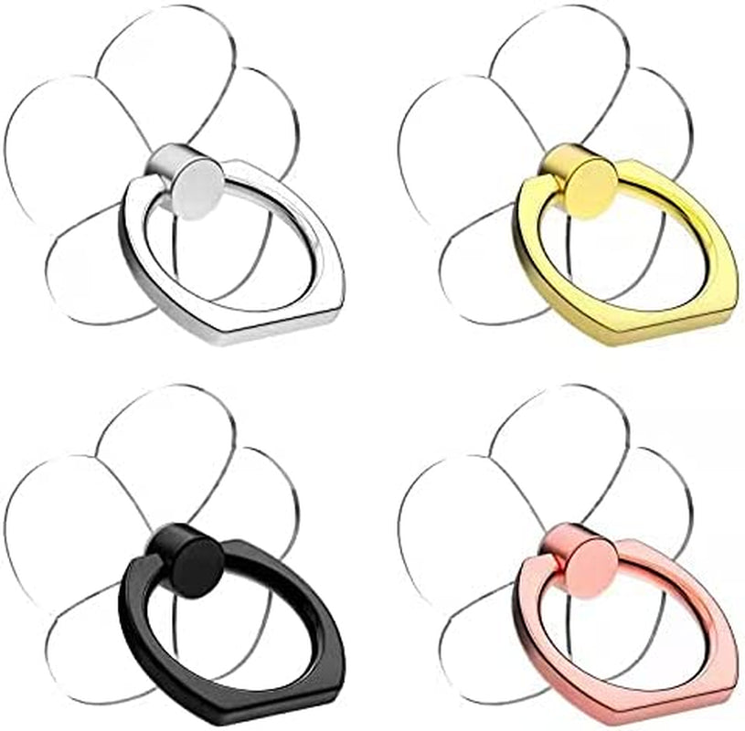 Vesmatity Colorful Cell Phone Ring Holder Stand 4 Pack Transparent Phone Ring Holder Clear Universal 360° Degree Rotation Finger Grip Ring Kickstand Compatible Various Mobile Phones or Phone Case  VESMATITY Clover -black sliver gold Rose gold  