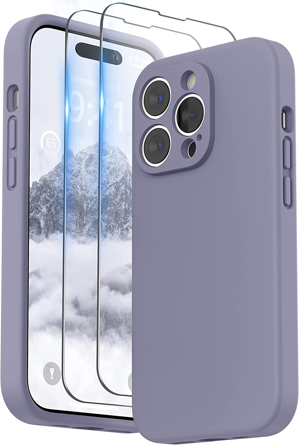 SURPHY Designed for Iphone 14 Pro Max Case with Screen Protector, (With Camera Protection + Soft Microfiber Lining) Liquid Silicone Phone Case, Blue Jay  SURPHY Lavender Gray  