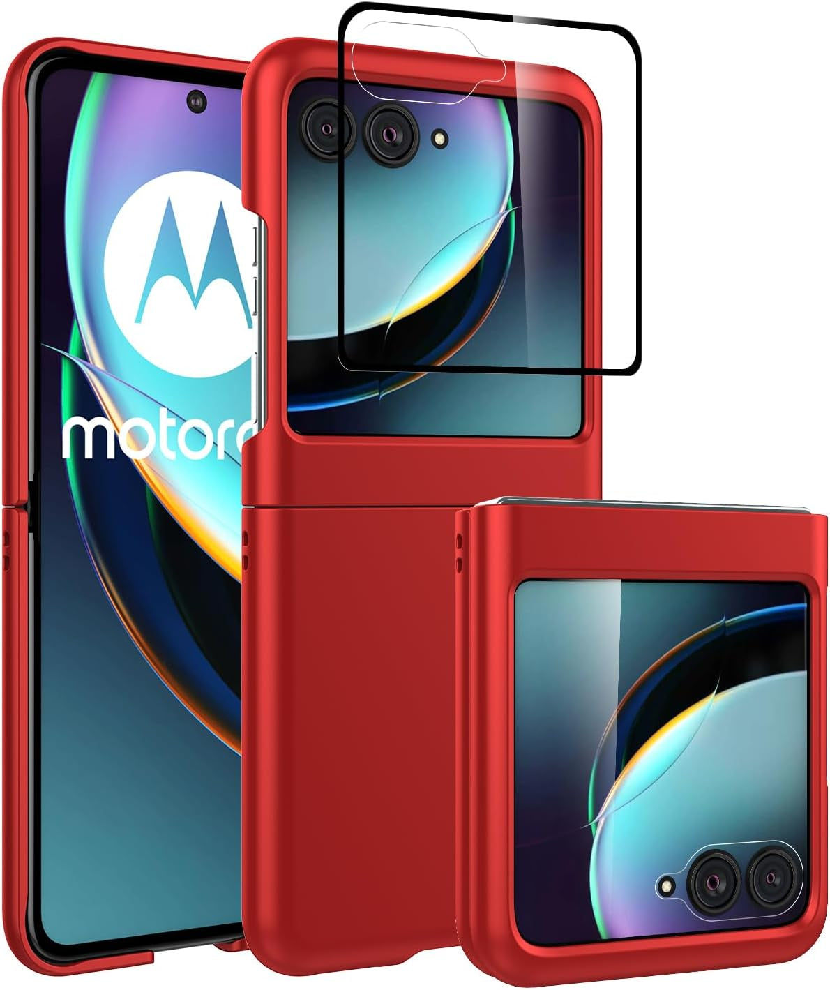 Redluckstar Case for Motorola Razr plus 2023,Thin Slim Fit Matte PC with Non-Slip Full-Body Protection Built in Screen Protection Phone Cover for Moto Razr+ 2023 (Silver+Built in Screen Protector)  redluckstar Red Moto Razr Plus 2023 