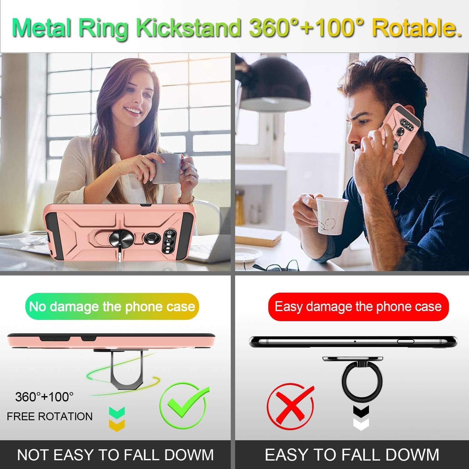 G8 Thinq Case, G8 Case with HD Screen Protector, Atump 360° Rotation Ring Holder Kickstand [Work with Magnetic Car Mount] PC+ TPU Phone Case for LG G8, Rose Gold  Atump   