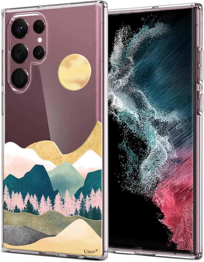 Unov Case Compatible with Galaxy S22 Ultra Case Clear with Design Soft TPU Shock Absorption Slim Embossed Pattern Protective 6.8 Inch (Sierra Mountains)  Unov   
