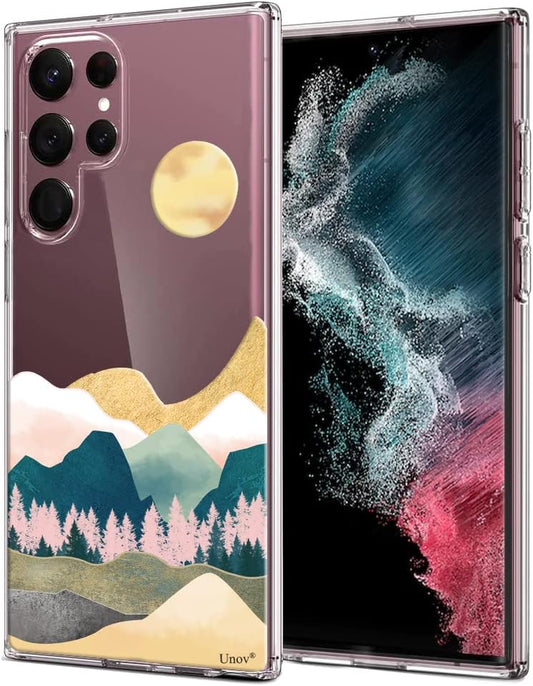 Unov Case Compatible with Galaxy S22 Ultra Case Clear with Design Soft TPU Shock Absorption Slim Embossed Pattern Protective 6.8 Inch (Sierra Mountains)  Unov   