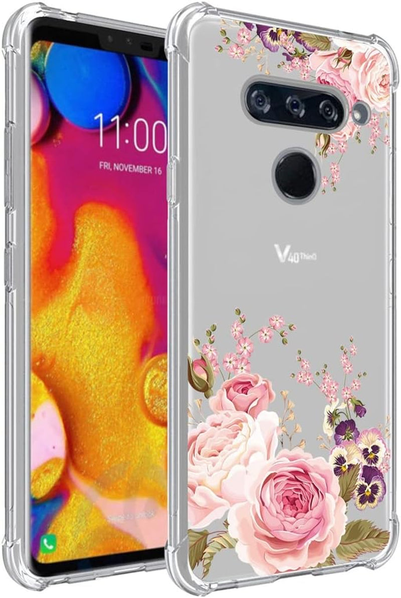 Yerebel Case for LG V40/V40 Thinq Case V405UA0 Cute Case, Clear Flexible Bumper TPU Soft Rubber Silicone Cover Phone Case for LG V40 Thinq (Blue Butterfly)  Yerebel Roseflower  