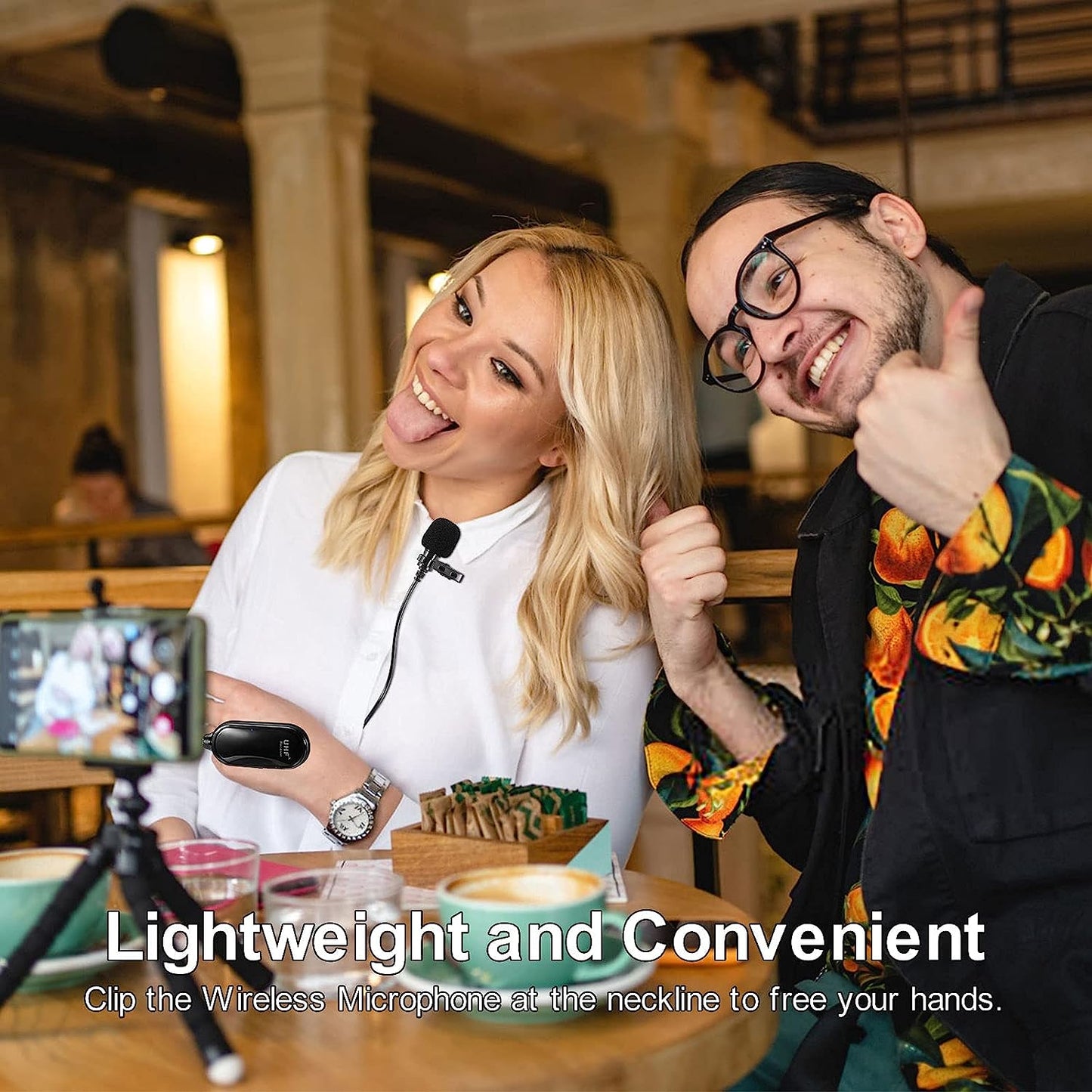 Amazmic Wireless Lavalier Microphone, Portable UHF Wireless Lapel Microphone System up to 70Ft Range Rechargeable Transmitter & Receiver, for Iphone, Andorid Phone, DSLR Camera, PC, Speaker  Amazmic   