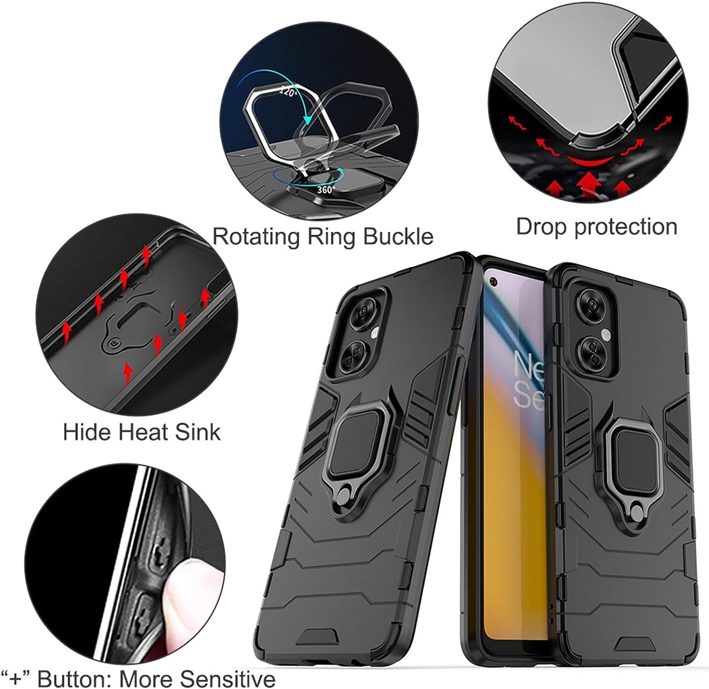 Jusy Oneplus Nord N30 5G Case with 2 Screen Protector, Protective Phone Cover with Kickstand, Ring and Magnetic Plate, Tempered Glass Protectors for 1+ Nord N30 5G(Black)  Jusy   