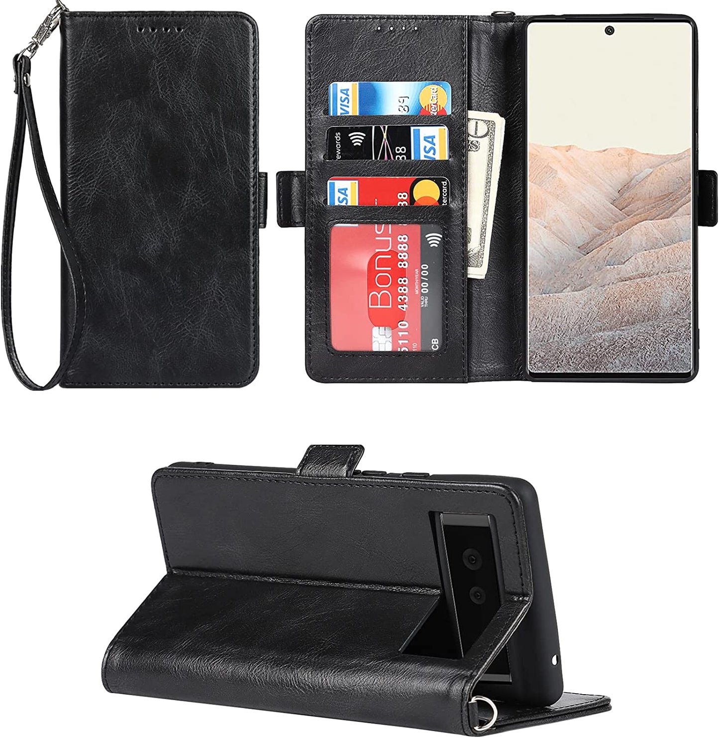 Ｈａｖａｙａ Google Pixel 6 Pro 5G 6.7" Case Zipper Wallet- with 6 Card Holder [RFID Blocking]- Detachable 2-In-1-Wristband Lanyard - for Women and Men-Wireless Charger Compatible Flip Folio Cover-Purple  Ｈａｖａｙａ Black Google Pixel 6 5G 