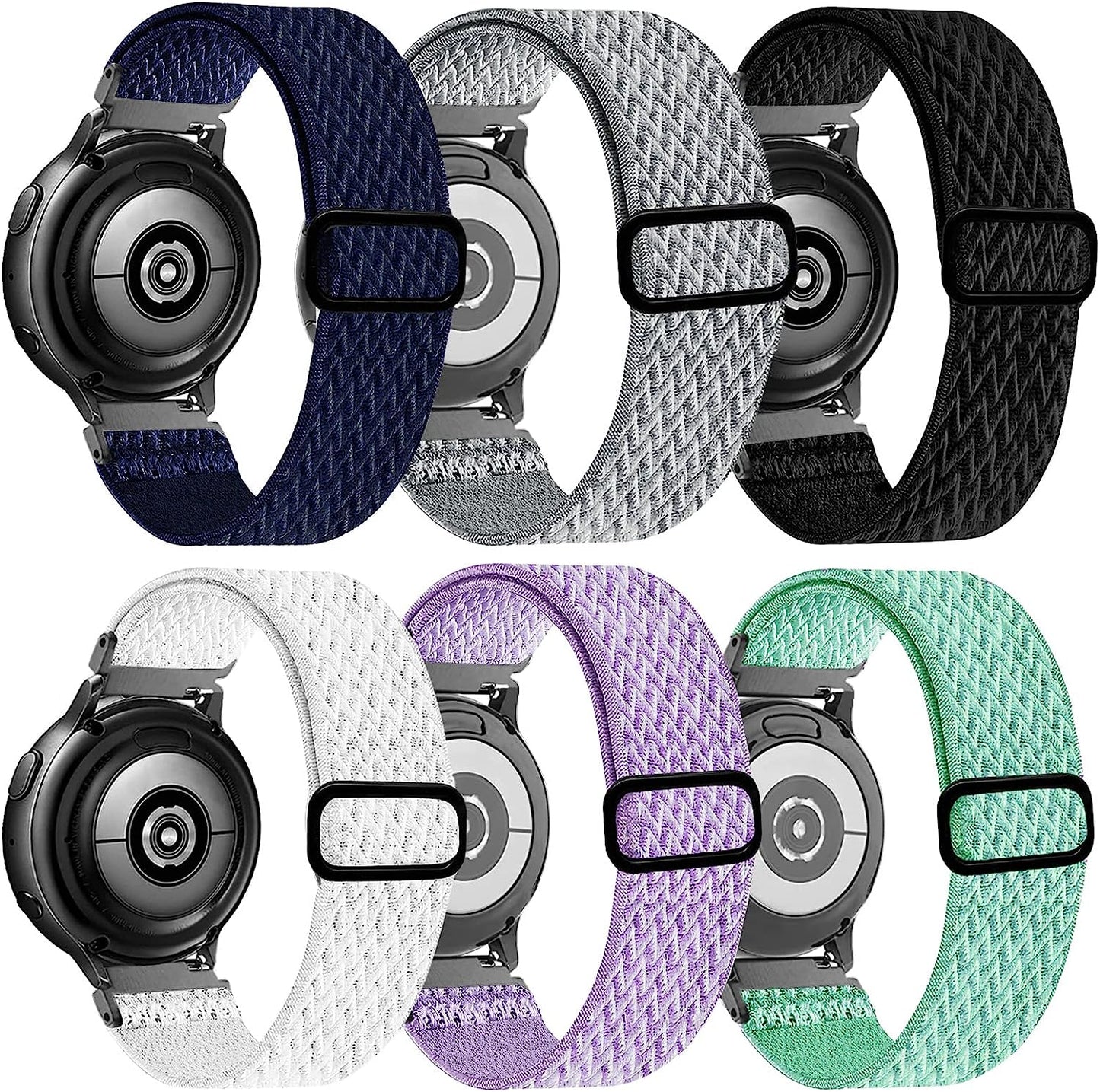 20Mm Stretchy Bands Compatible with Samsung Galaxy Watch 5/4 40Mm 44Mm/Watch 5 Pro 45Mm/Watch 4 Classic 42Mm 46Mm, Nylon Strap for Galaxy Active 2 40 44Mm/Active 40Mm/Watch 3 41Mm/Galaxy Watch 42Mm  BOTNUW black & Dark blue & Gray & White & green & purple  