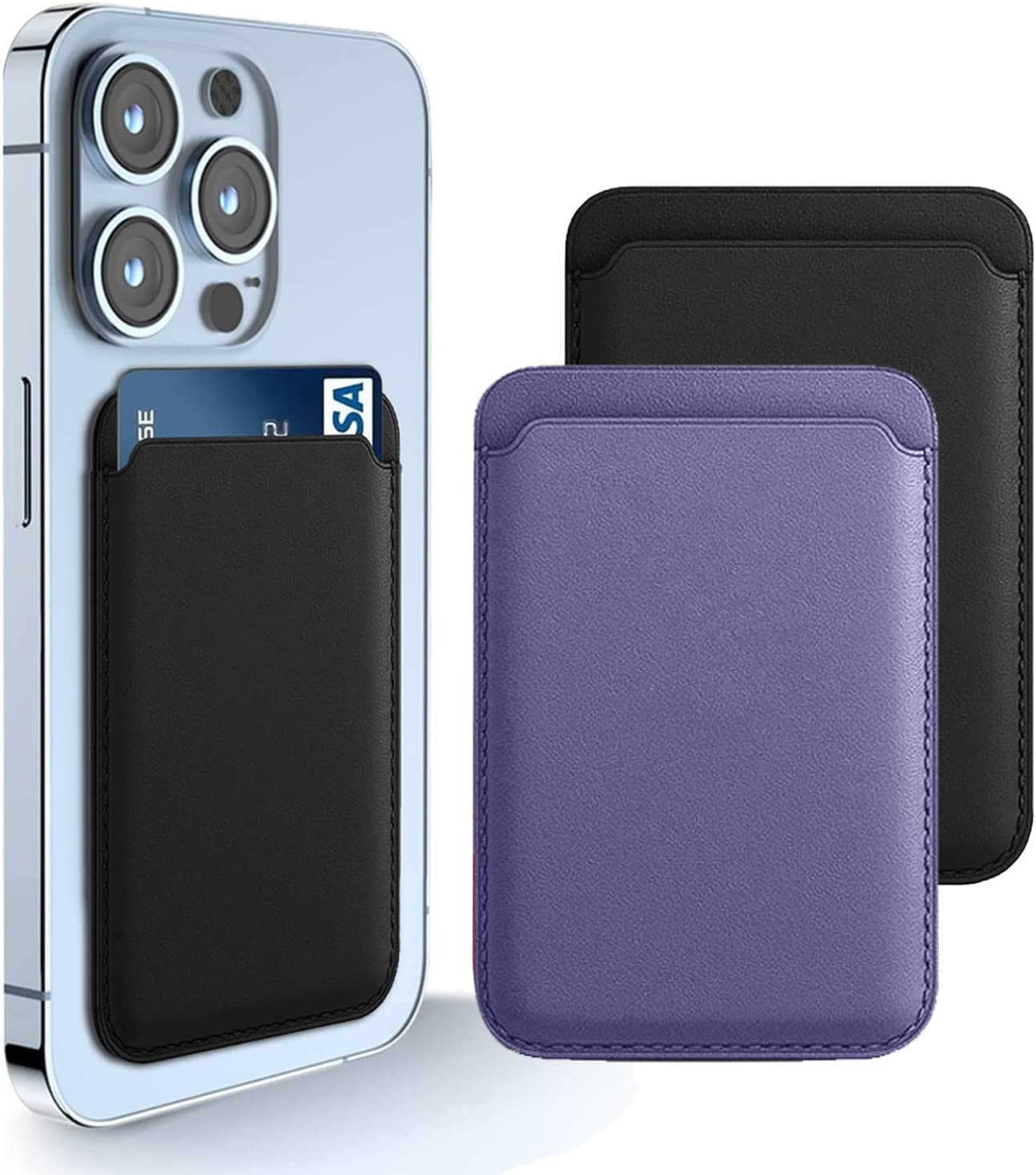 [2 Pack] Magnetic Card Holder Wallet for Iphone 14/13/12 Series with Magsafe, Leather Wallet for Iphone 14 Pro/Pro Max/Plus/14, Mag-Safe Wallet for Iphone 13 Pro/Pro Max/Mini/13/12 Series, Black Blue  iLodn BlackPurple  