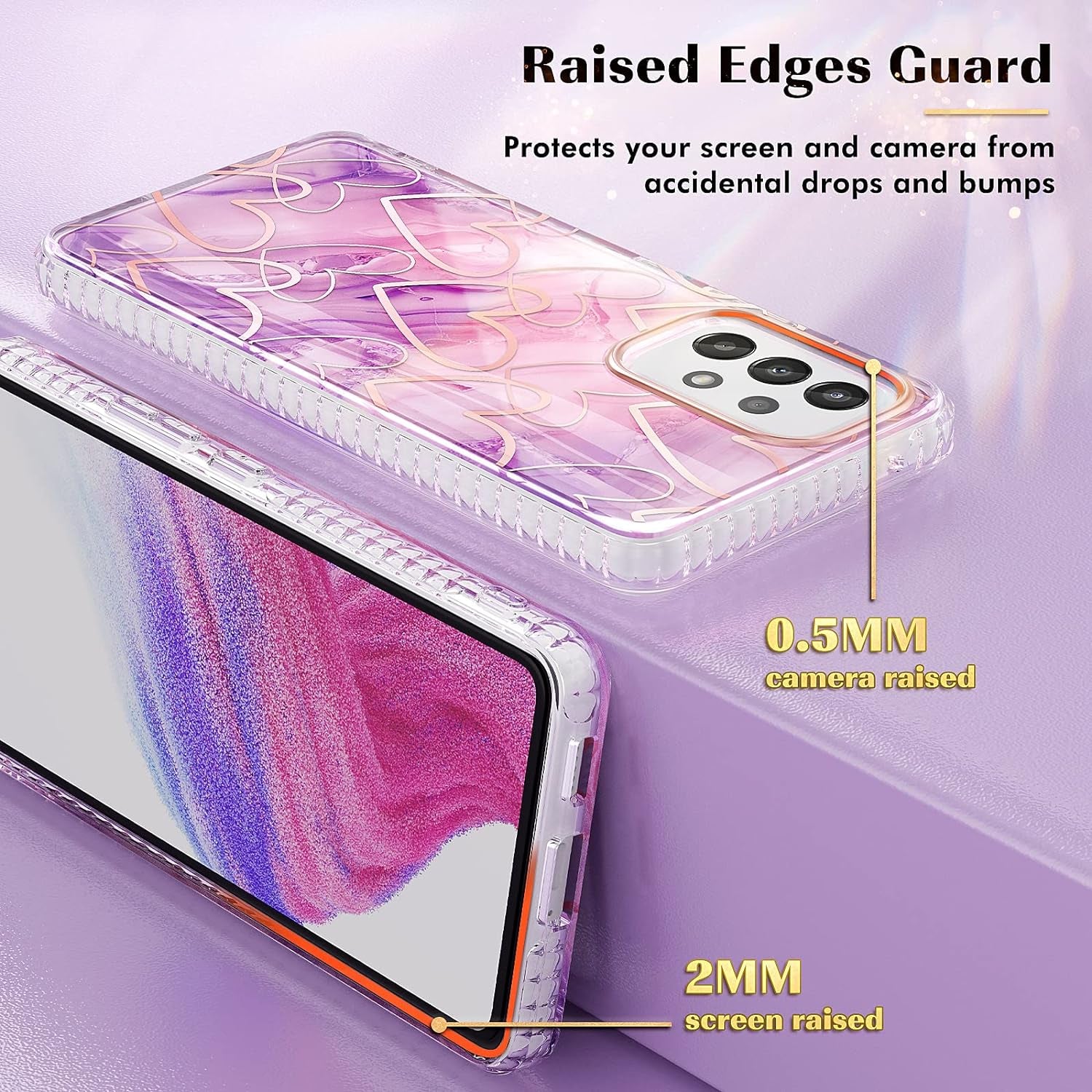 URZQOQ Samsung Galaxy A53 5G Case,Slim Stylish Protective Case Built-In Screen Protector,Shockproof Phone Case Cover for Samsung Galaxy A53 5G(2022 Release),6.5In-Heart&Pink  URZQOQ   