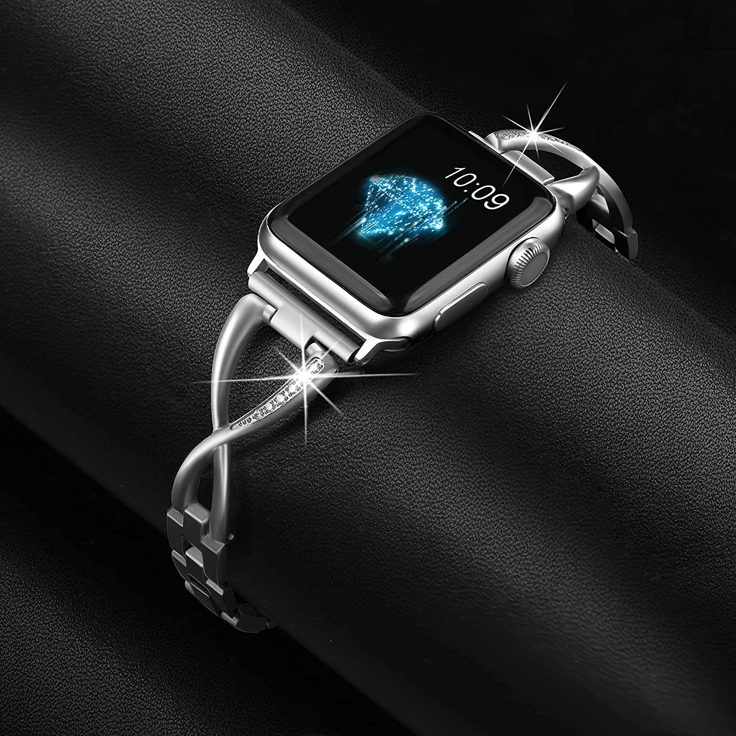 Secbolt Bands Compatible with Apple Watch Band 38Mm 40Mm 41Mm 42Mm 44Mm 45Mm Iwatch SE Series 8/7/6/5/4/3/2/1 Women Dressy Jewelry Stainless Steel Accessories Wristband Strap  Secbolt   