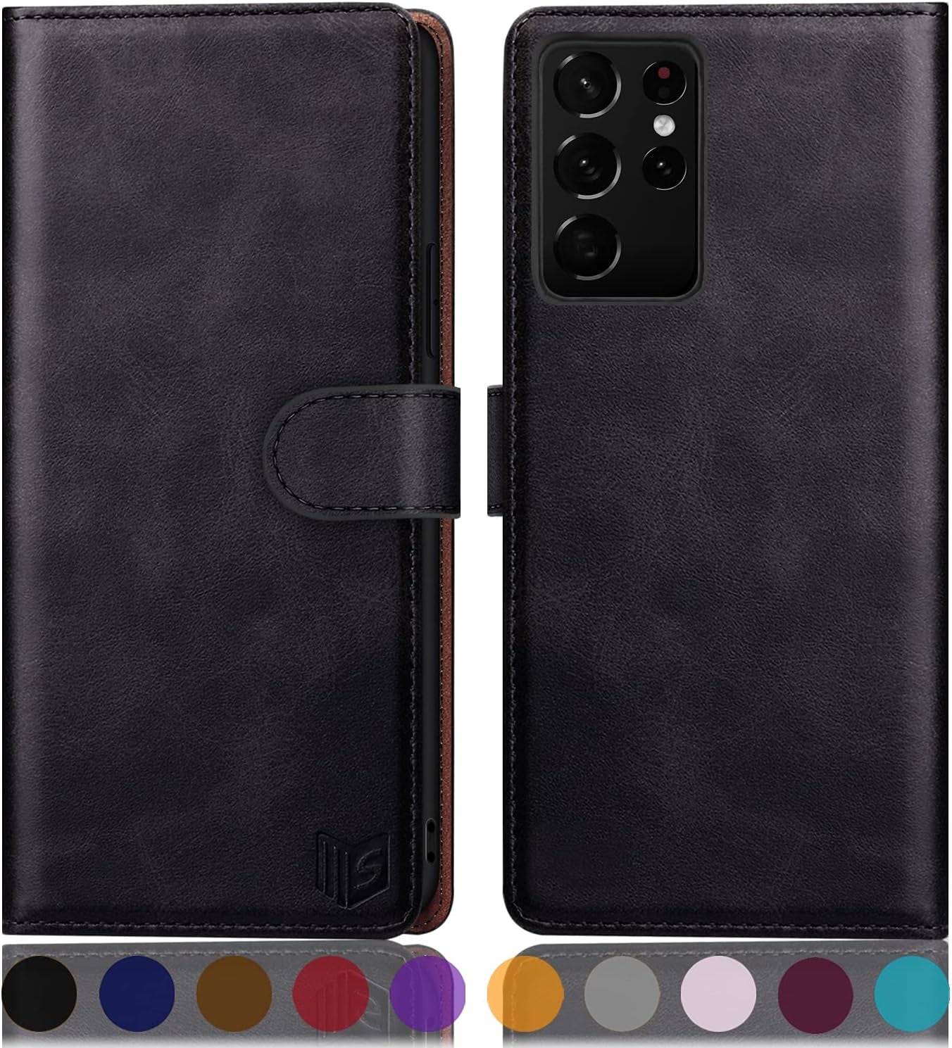 SUANPOT for Samsung Galaxy S21 Ultra 6.8" with RFID Blocking Leather Wallet Case Credit Card Holder,Flip Folio Book Phone Case Shockproof Cover Women Men for Samsung S21 Ultra Case Wallet Light Brown  SUANPOT Black  