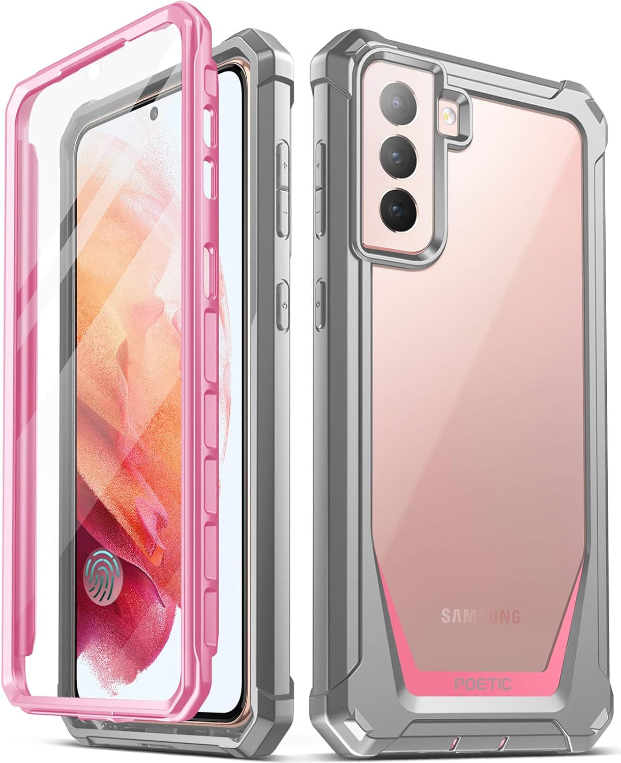 Poetic Guardian Case Designed for Samsung Galaxy S21+ plus 5G 6.7 Inch, Built-In Screen Protector Work with Fingerprint ID, Full Body Hybrid Shockproof Bumper Cover Case, Green/Clear  Poetic Pink  