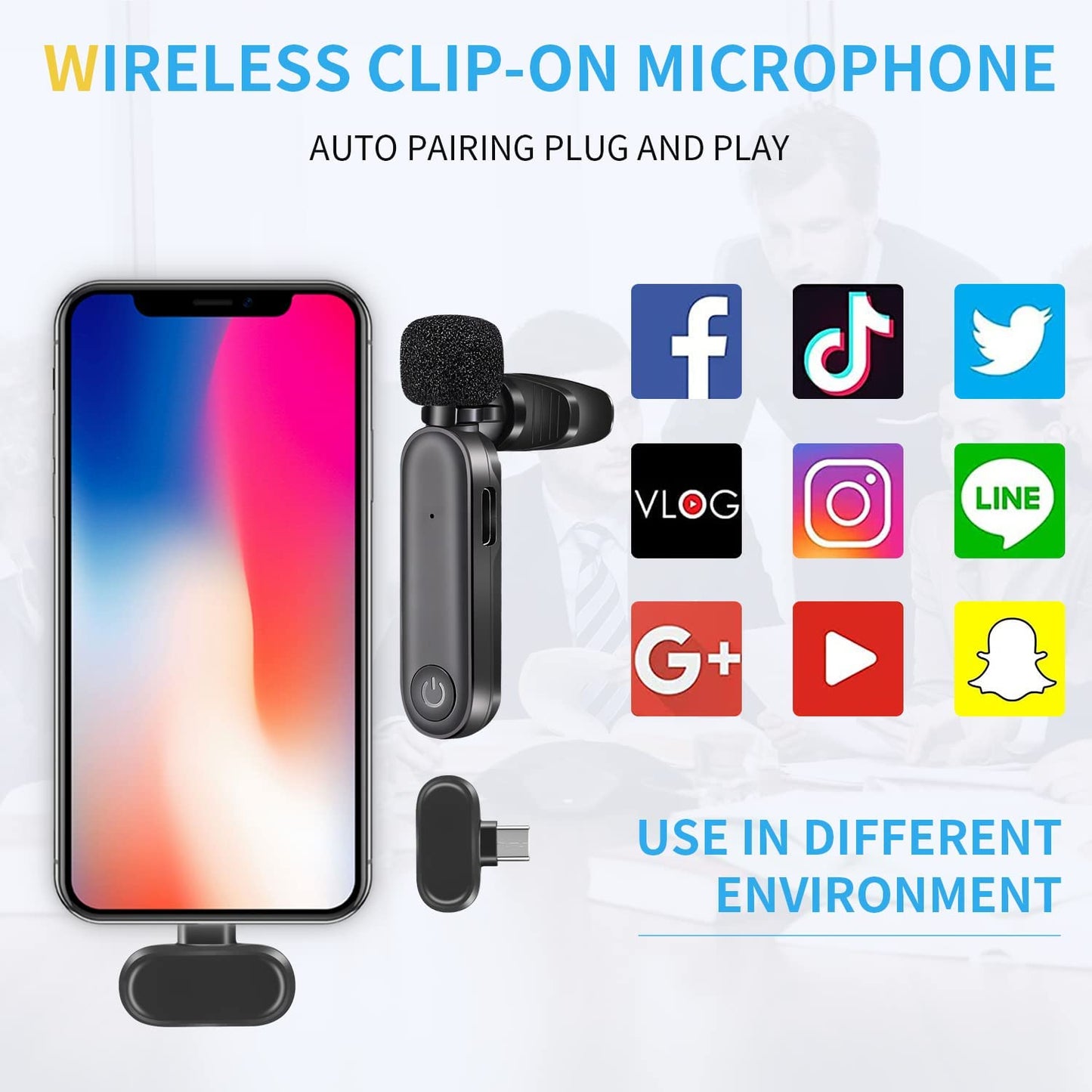 Oney World Wireless Lavalier Microphone, Lapel Mic, Suitable for Smartphone, Use It to Record Video, Live on Facebook, Tiktok, Youtube Platforms. Plug and Play with 2 Noise-Cancelling Microphones  Oney world   