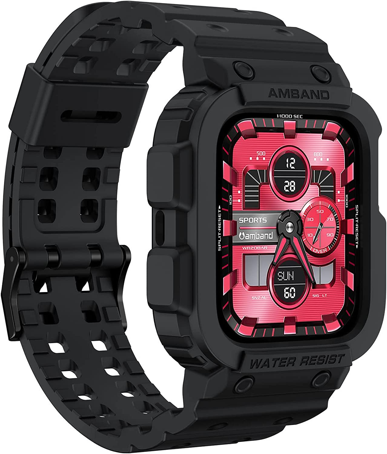 Amband Compatible for Apple Watch Band 45Mm 44Mm 42Mm with Bumper Case, Rugged Men Bands for Apple Watch SE and Iwatch Series 7 6 5 4 3 2 1, Sport Military Protective Cases Drop-Proof, Matte Black  amBand   