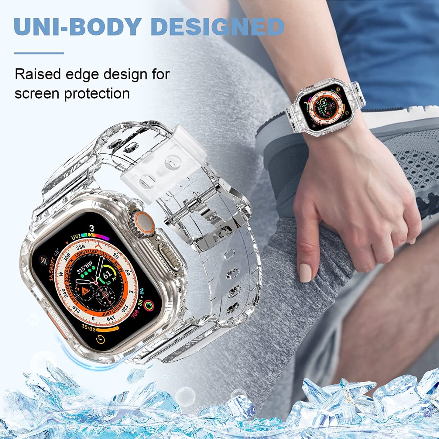 XYF Compatible for Crystal Clear Apple Watch Bands, 45Mm 44Mm 42Mm 41Mm 40Mm 38Mm 49Mm with Bumper Case for Men Women Jelly Sport Case and Band for Iwatch Ultra Series 8 7 SE/6 5 4 3 2 1  XYF   