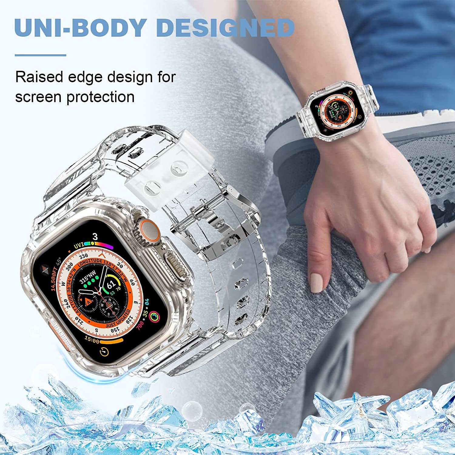 XYF Compatible for Crystal Clear Apple Watch Bands, 45Mm 44Mm 42Mm 41Mm 40Mm 38Mm 49Mm with Bumper Case for Men Women Jelly Sport Case and Band for Iwatch Ultra Series 8 7 SE/6 5 4 3 2 1  XYF   