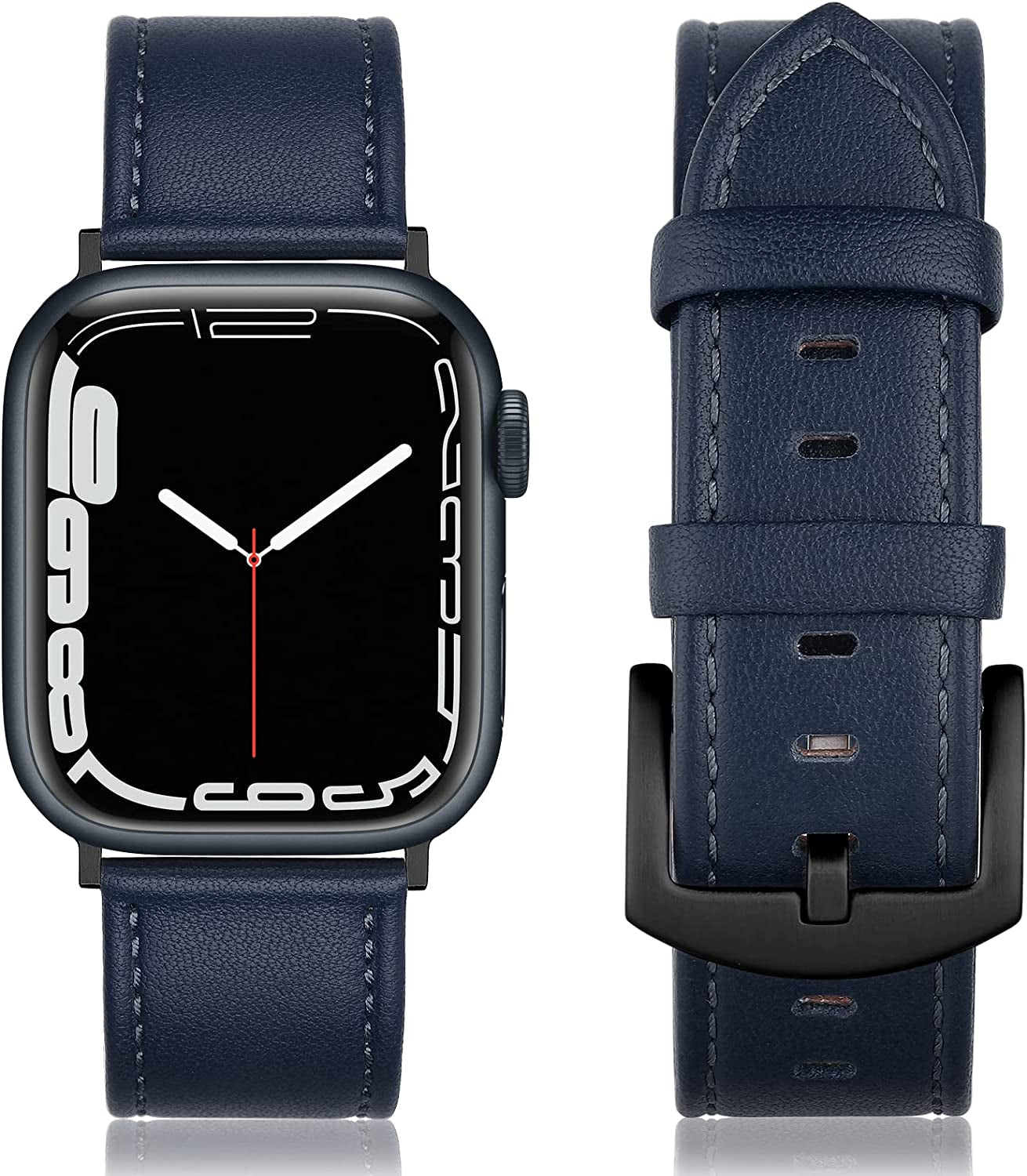 SWEES Leather Band Compatible with Apple Watch Bands 45Mm 42Mm 44Mm Men Women, Vintage Genuine Leather Wristband Replacement Band Compatible for Iwatch Series 8 7 6 5 4 3 2 1 SE Retro Walnut  SWEES Midnight 42mm / 44mm / 45mm 