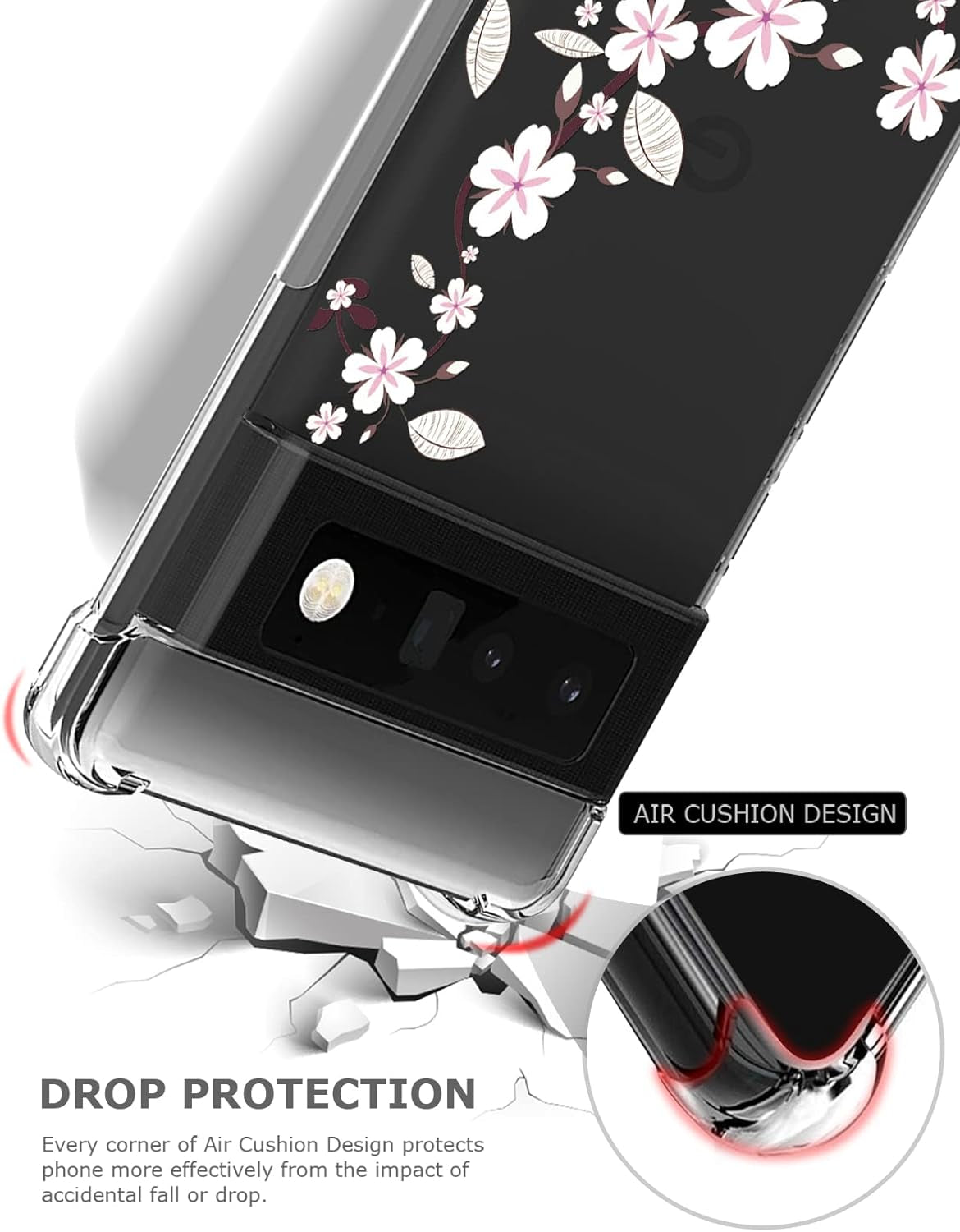 GREATRULY Floral Clear Case for Pixel 6 Pro for Women/Girls,Pretty Phone Cover for Google Pixel 6 Pro,Flower Design Slim Soft Transparent Drop Proof TPU Protective Silicone Bumper Shell,Fl-T  GREATRULY   