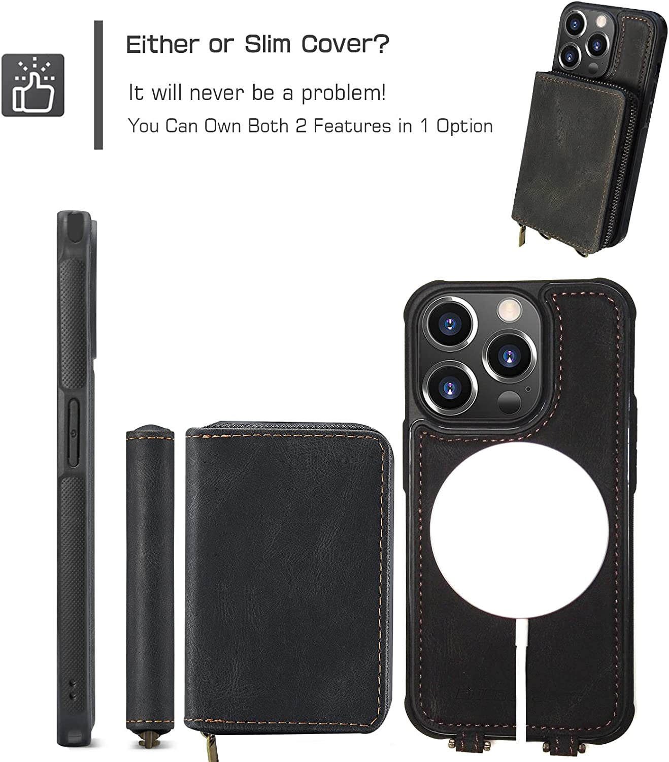 Energyspot Design for Iphone 14 Pro Max Case Compatible with Magsafe Charger Magnetic Removable Wallet Card Holder Slim Thin Leather Cover with 4.5Ft Lanyard (Pink)  EnergySpot   