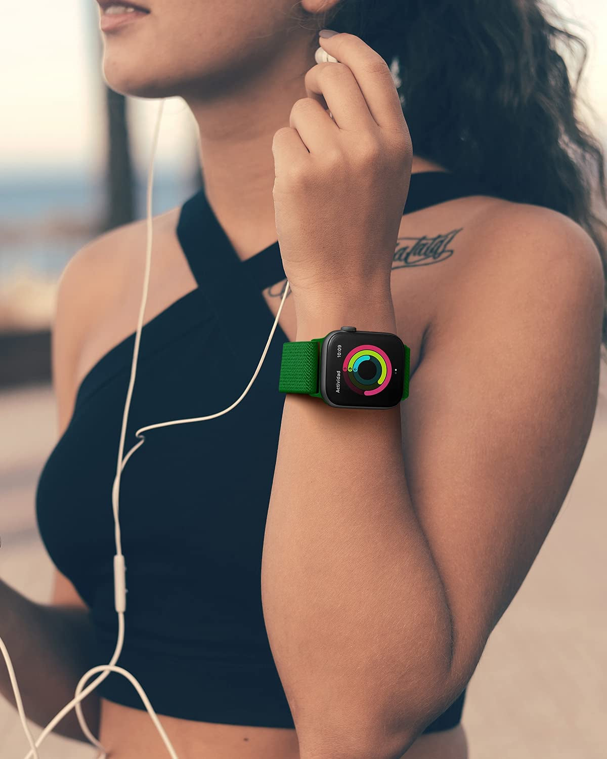 AMANECER Stretchy Nylon Watch Bands Compatible with Apple Watch Ultra Series 8/7/6/5/4/3/2/1 SE, Adjustable Braided Elastic Sport Loop Rugged Straps for Iwatch Women Men (Hunter Green, 38/40/41MM)  AMANECER   