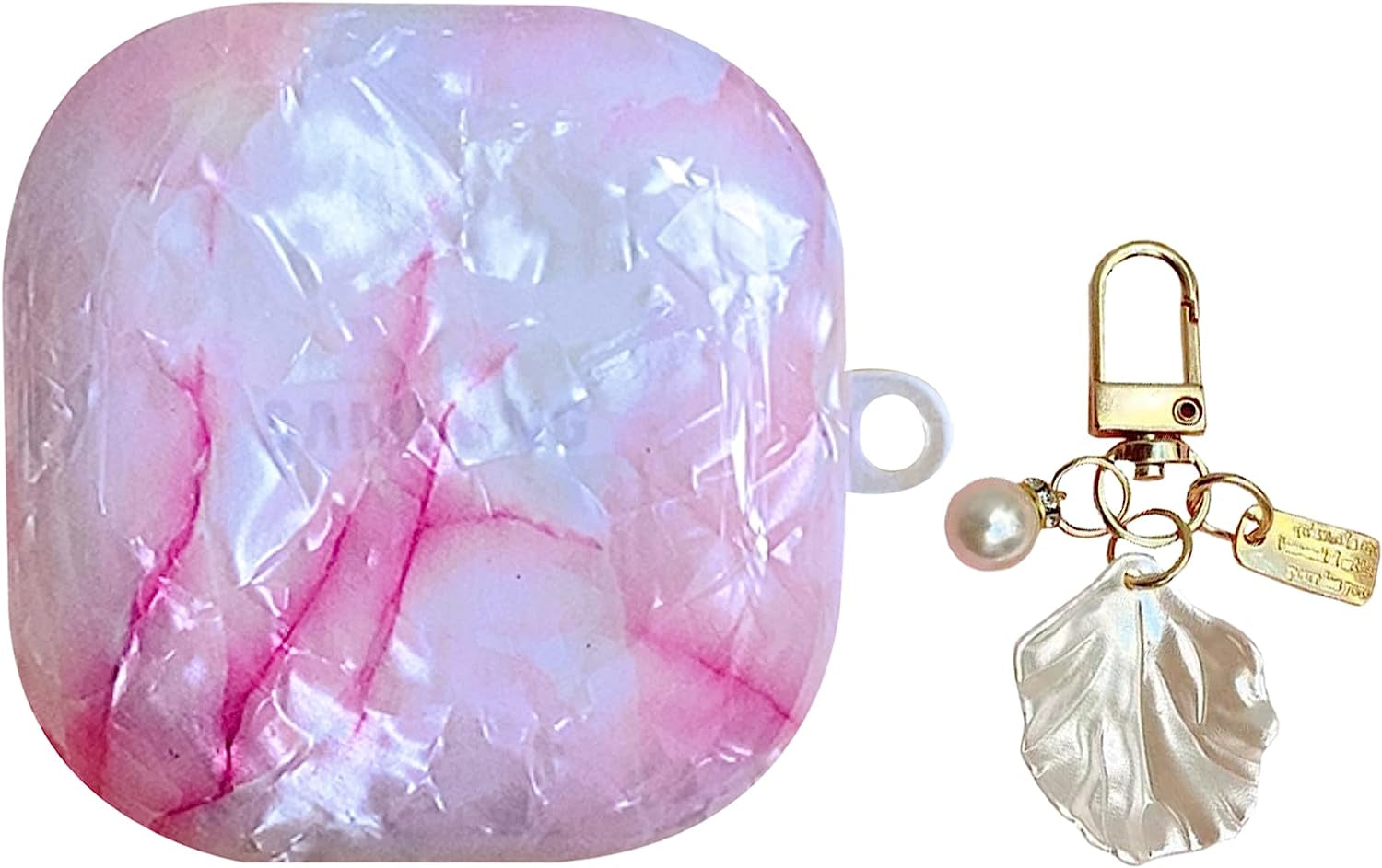 HENJI Case for Samsung Galaxy Buds 2 Case (2021) / Galaxy Buds Pro Case (2021) / Galaxy Buds Live Case (2020), Full Protective Pearl Shell Cover with Pearl Keychain for Women Girl (Leopard Grain B)  HENJI Red  