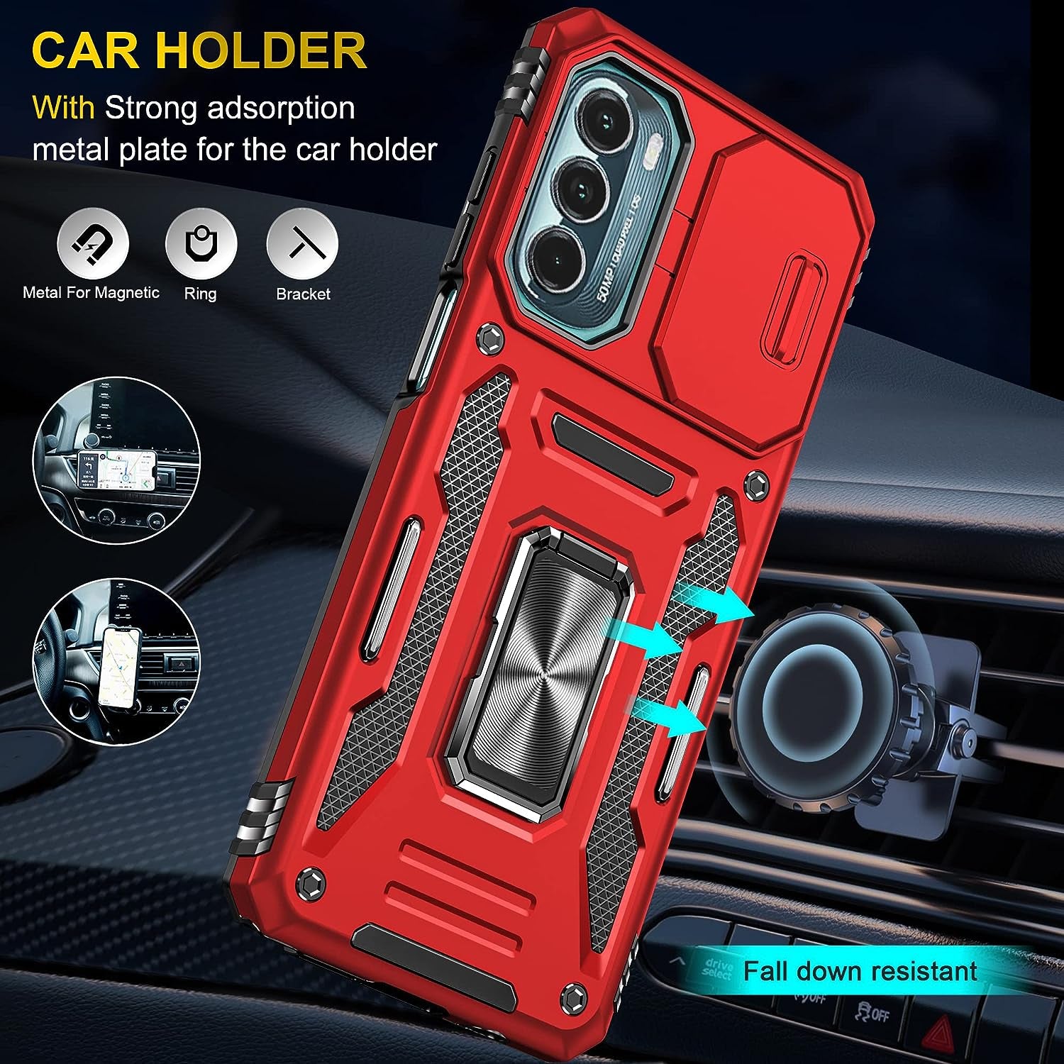 For Motorola Moto G Stylus 5G 2022 Case with Screen Protector Moto G Stylus 2022 5G Case with Belt Clip Military Grade Heavy Duty Moto G Stylus 5G 2022 Xt2215 Case Slide Camera Cover (RED)  YIJUN   