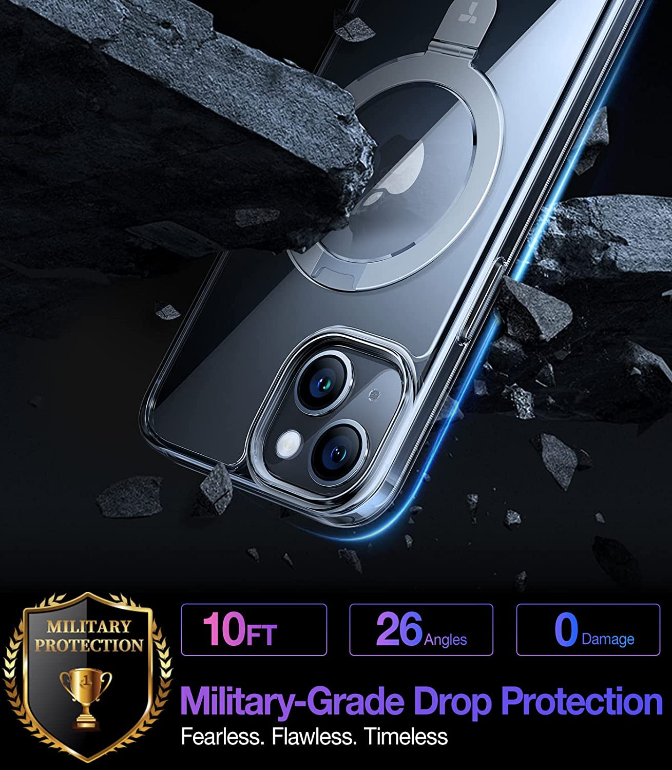 TORRAS UPRO™ Ostand for Iphone 14 Case/Iphone 13 Case with Stand, [Compatible with Magsafe] [Anti-Yellow] Mil-Grade Protective Magnetic Clear Case for Iphone 13/Iphone 14 Case, Diamond Clear  TORRAS   