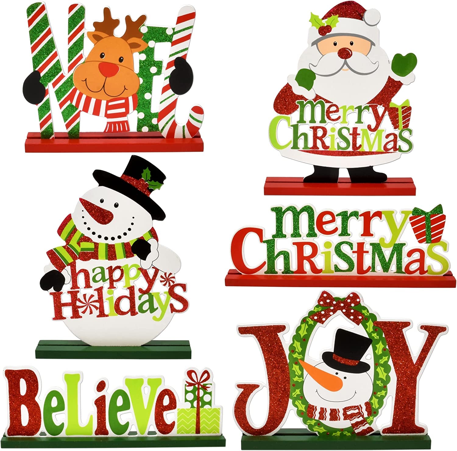 6 Christmas Table Decorations for Dinner Party Coffee Table Snowman Santa Reindeer Noel Joy Believe Merry Christmas Happy Holidays Centerpiece  Gift Boutique   