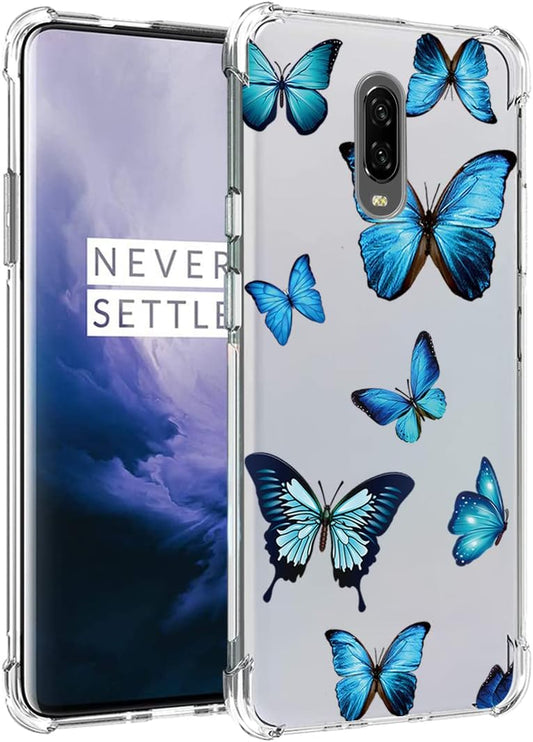 Vokuha for Oneplus 7 Gm1901/Oneplus 6T A6010 Case for Girls Women, Cute Clear Slim Shockproof Pattern Soft Flexible TPU Rubber Back Phone Protective Cover Cases for Oneplus 6T (Blue Butterfly)  Vokuha   