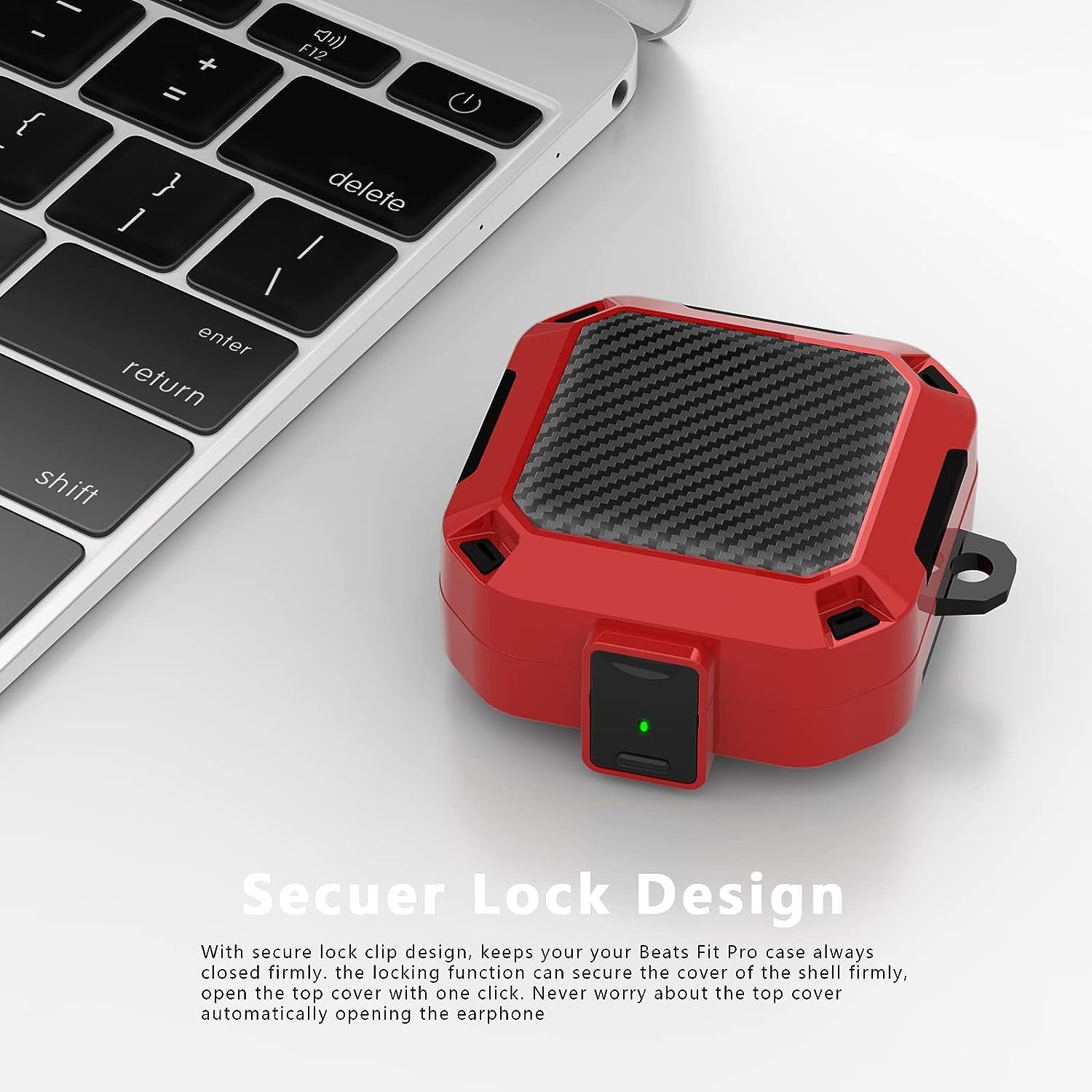 Wowwat Compatible Beats Fit Pro Case Cover with Lock Clip,Carbon Fiber Texture Full Body Rugged Case for Men Women Shockproof,With Beats Accessories Carbon Fiber Keychain/Storage Box (Red)  Wowwat   