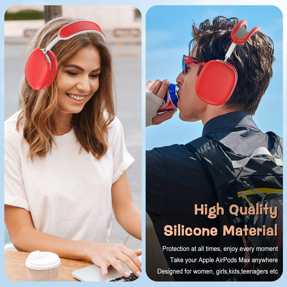 Woocon 4 Set Soft Silicone Case for Airpods Max Headhones, New Sweat Proof Earpad Cover/Ear Cover/Headband Cover/Headband Cushion Protector Accessories Design Unisex for Apple Airpods Max - Red  Woocon   