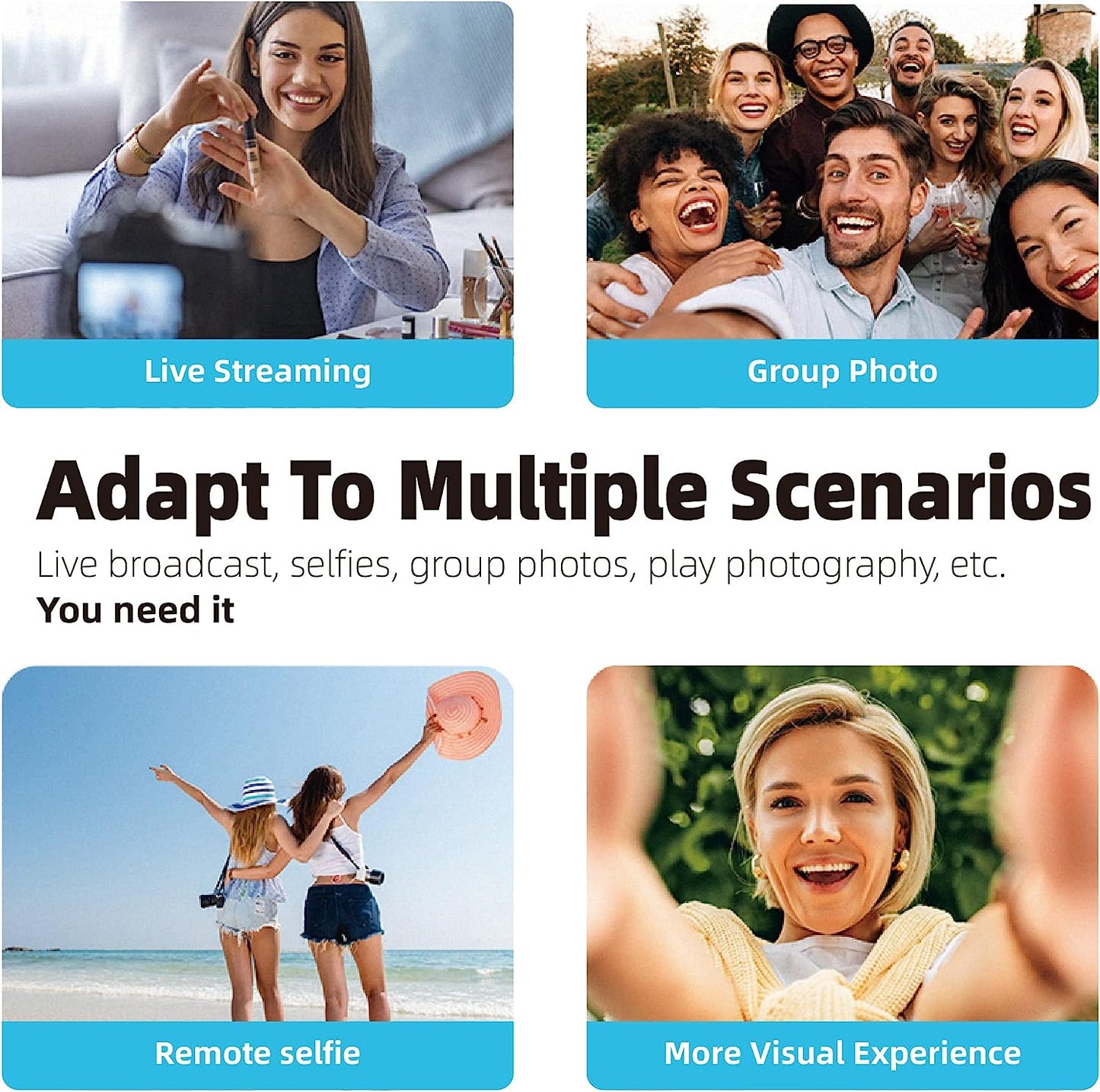 ADYSS Portable Selfie Stick,Ladies Selfie Stick with Tripod,With Fill Light and Wireless Remote, 3 Modes Selfie Stick Mode/Desktop Mode/Ground Mode,Supprot Camera,Selfies/ Vlogging/Live  N\W   