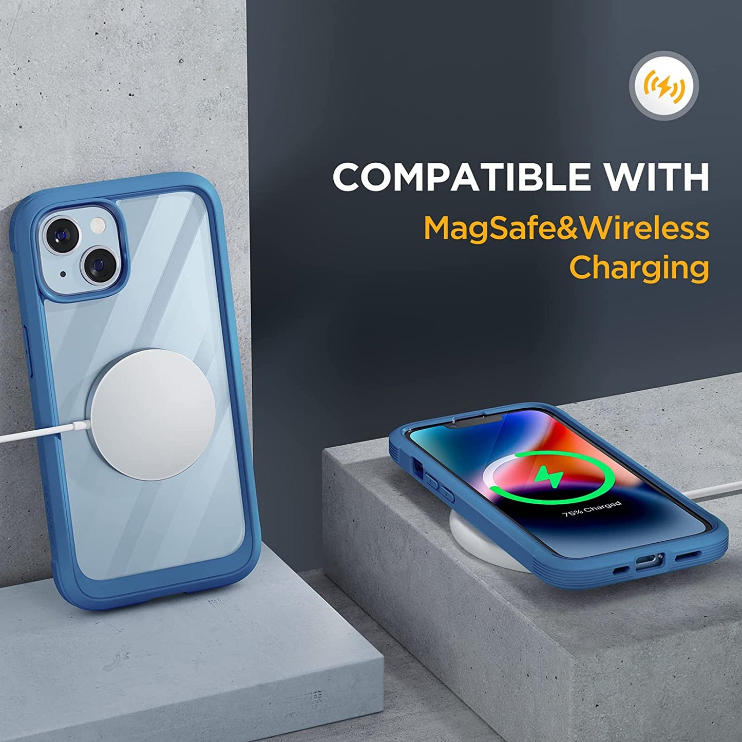 Miracase Glass Series Designed for Iphone 14 Case 6.1 Inch, 2023 Upgrade Full-Body Clear Bumper Case with Built-In 9H Tempered Glass Screen Protector and Camera Lens Protector,Blue  Miracase   