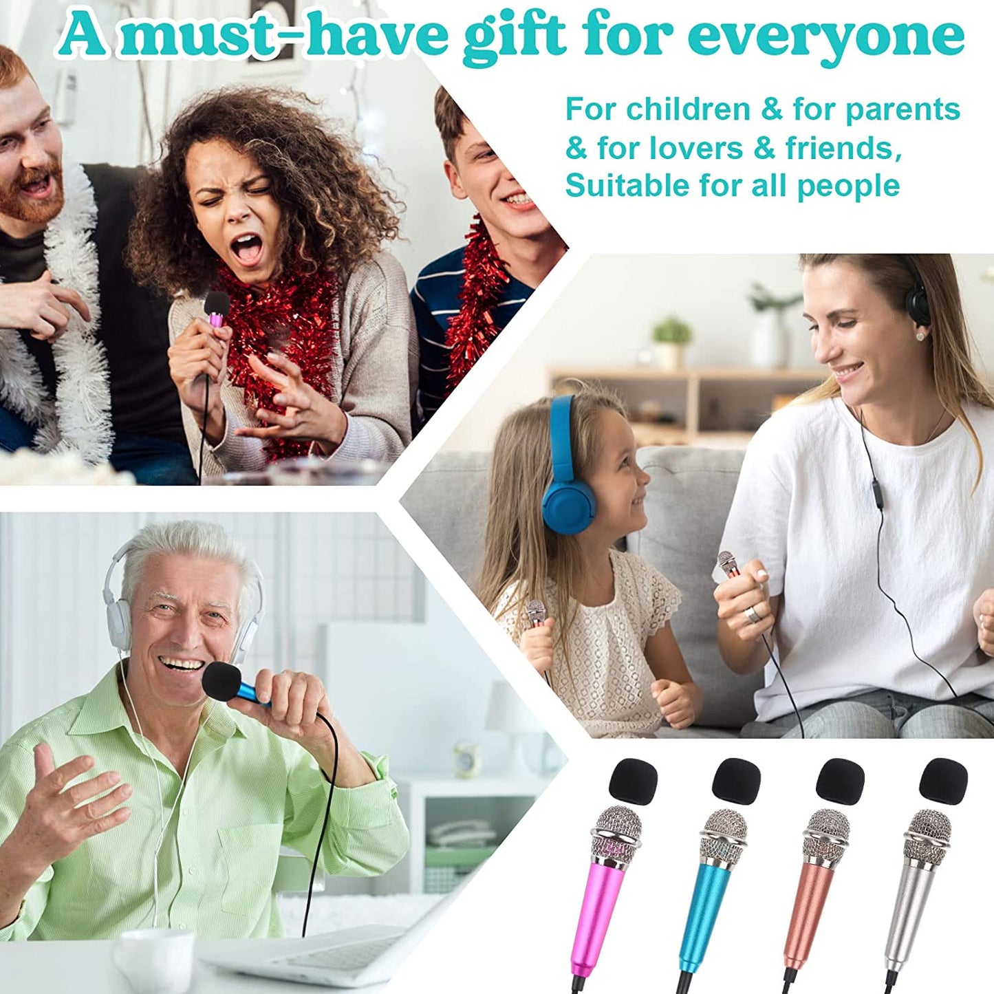 4-Piece Mini Microphone Tiny Microphone Mini Mic for Recording Voice and Singing on Iphone, Android Phones or Tablet, Metal, with 113 Cm Cord, 3.5 Mm Input (Rose Gold, Rose Red, Silver, Blue)  Hopeson   