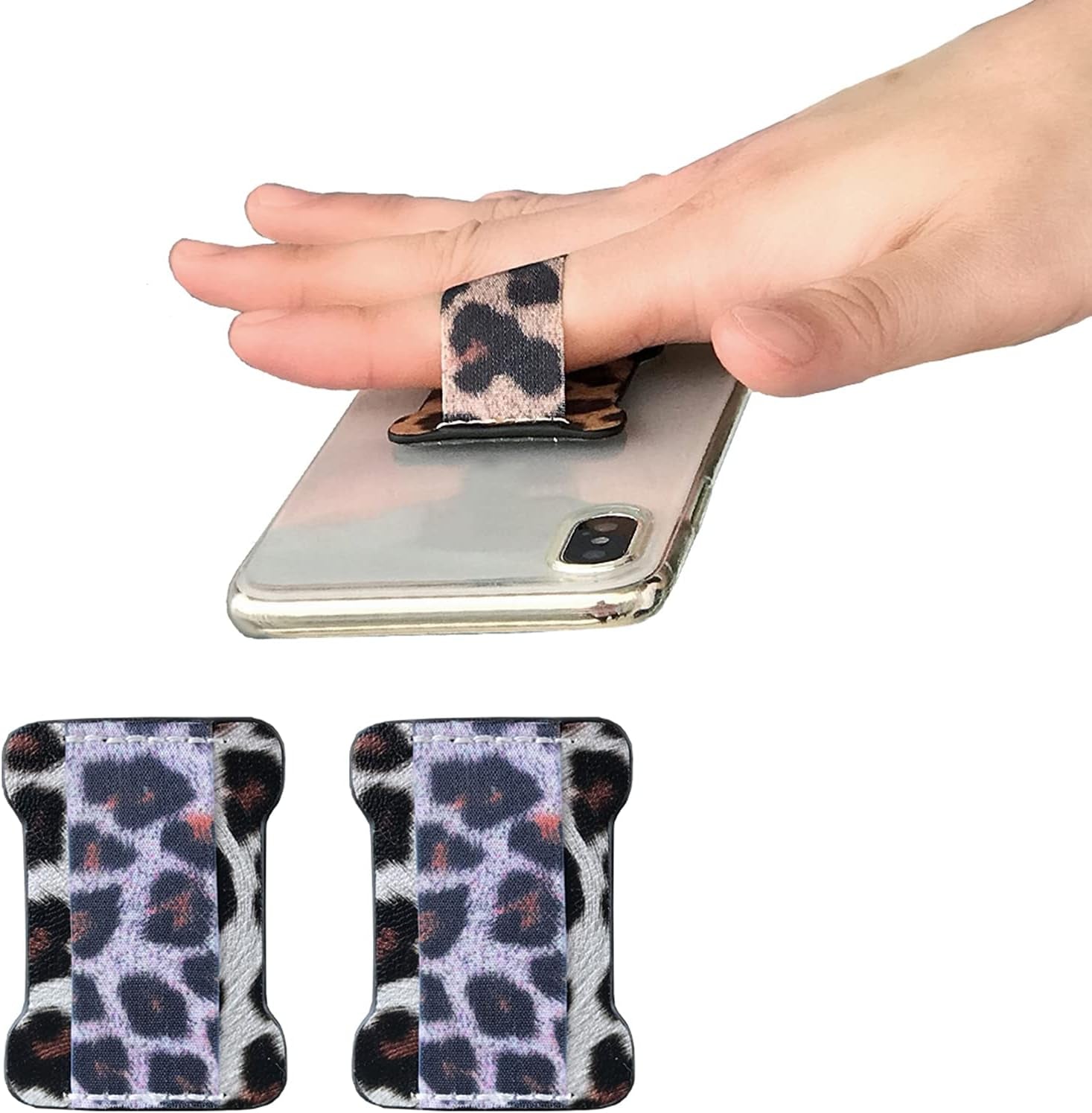 WUOJI Finger Strap Phone Holder - Phone Grip for Most Smartphones and Mini Tablets,Ultra Thin Anti-Slip Universal Cell Phone Grips Band Holder for Back of Phone -2Pack(Gold)  WUOJI LeopardGrain  