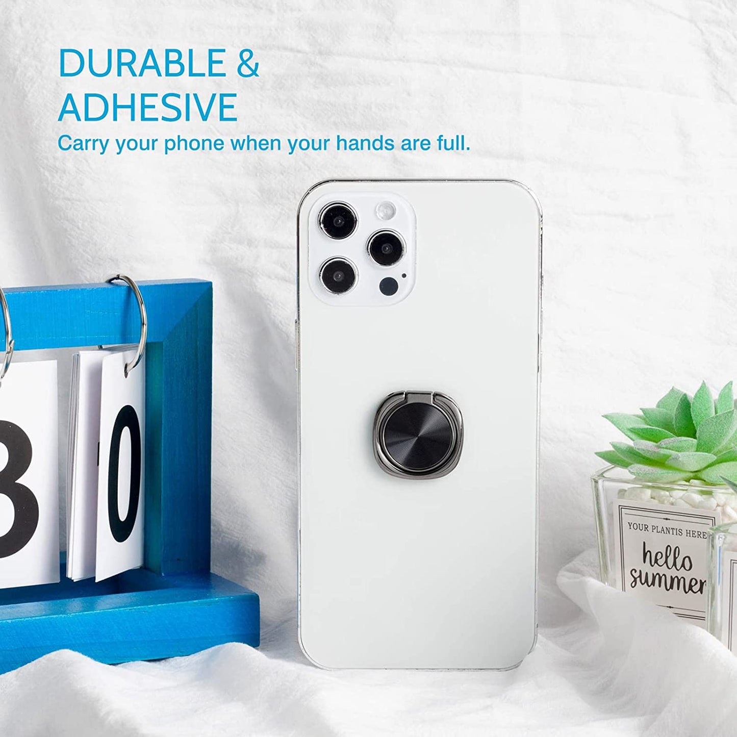 [2 Pack] Rounded CD Texture Cell Phone Ring Holder Stand, 360 Degree Rotation Finger Ring Kickstand with Polished Metal Phone Grip, Smartphone Accessories (Black)  Wansurs   