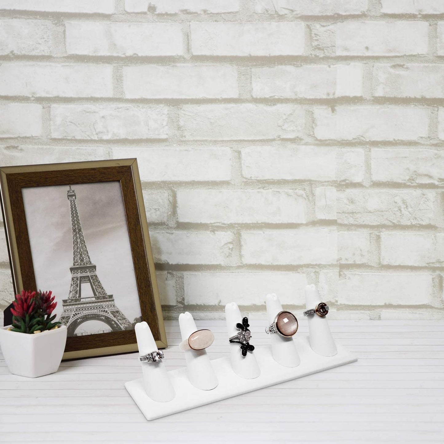 MOOCA 2 Pcs Set Ring Organizer for Showcase Display Drawer 5 Long Ring Storage Holder Jewelry Display Stands Showcase Jewelry Storage Counter, White Leatherette, 8" W X 2 1/8" D X 2 1/2" H  MOOCA   