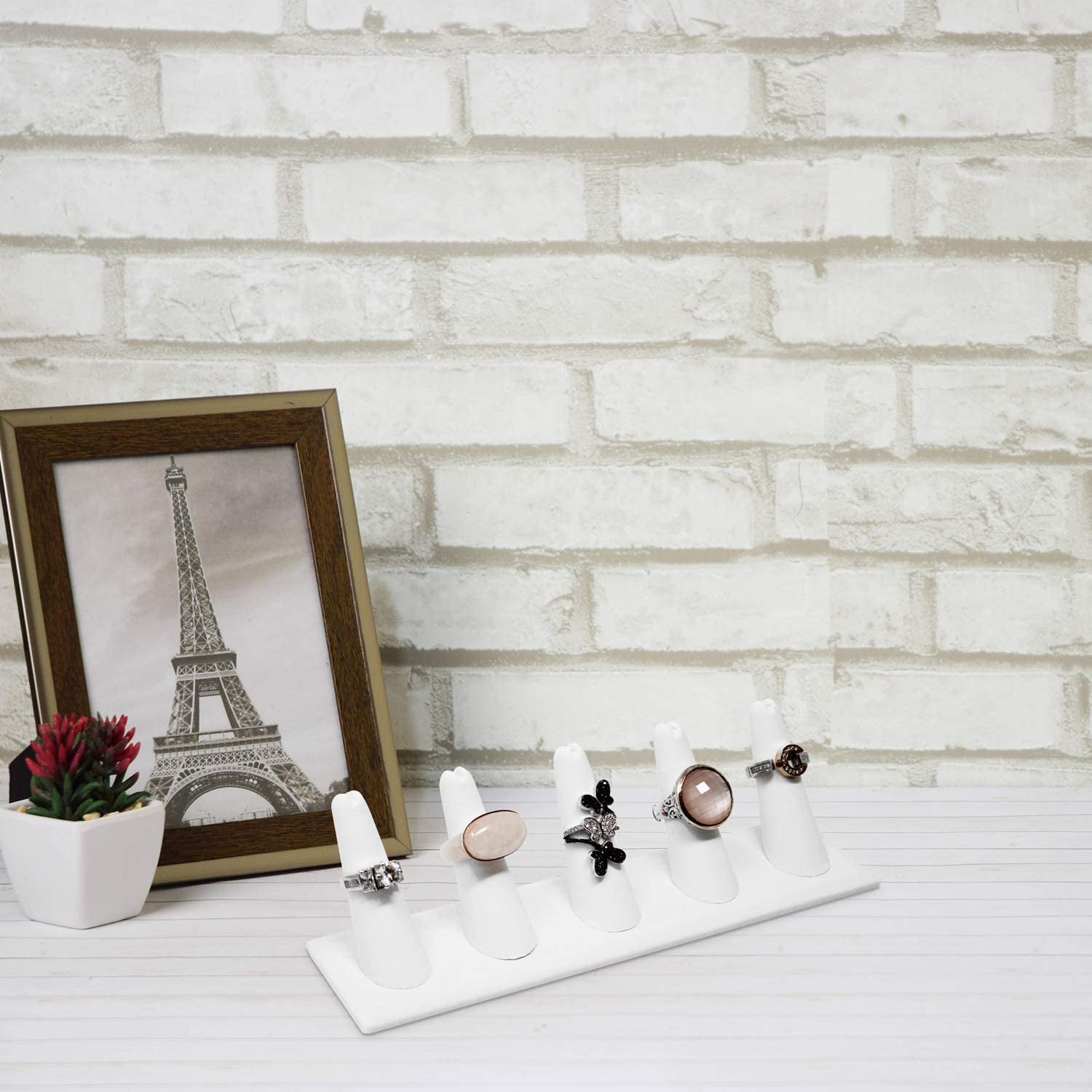 MOOCA 2 Pcs Set Ring Organizer for Showcase Display Drawer 5 Long Ring Storage Holder Jewelry Display Stands Showcase Jewelry Storage Counter, White Leatherette, 8" W X 2 1/8" D X 2 1/2" H  MOOCA   