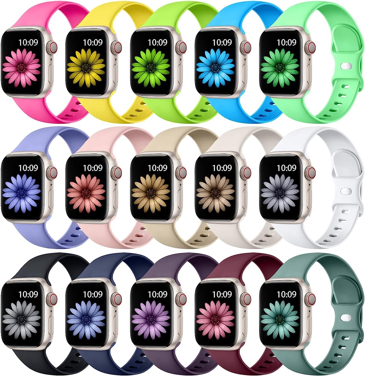 WJK 15 Pack Sport Bands Compatible with Apple Watch Bands 40Mm 38Mm 41Mm 42Mm 44Mm 45Mm 49Mm Women Men, Soft Silicone Waterproof Strap Wristbands for Iwatch Series Ultra SE 8 7 6 5 4 3 2 1  WJK   