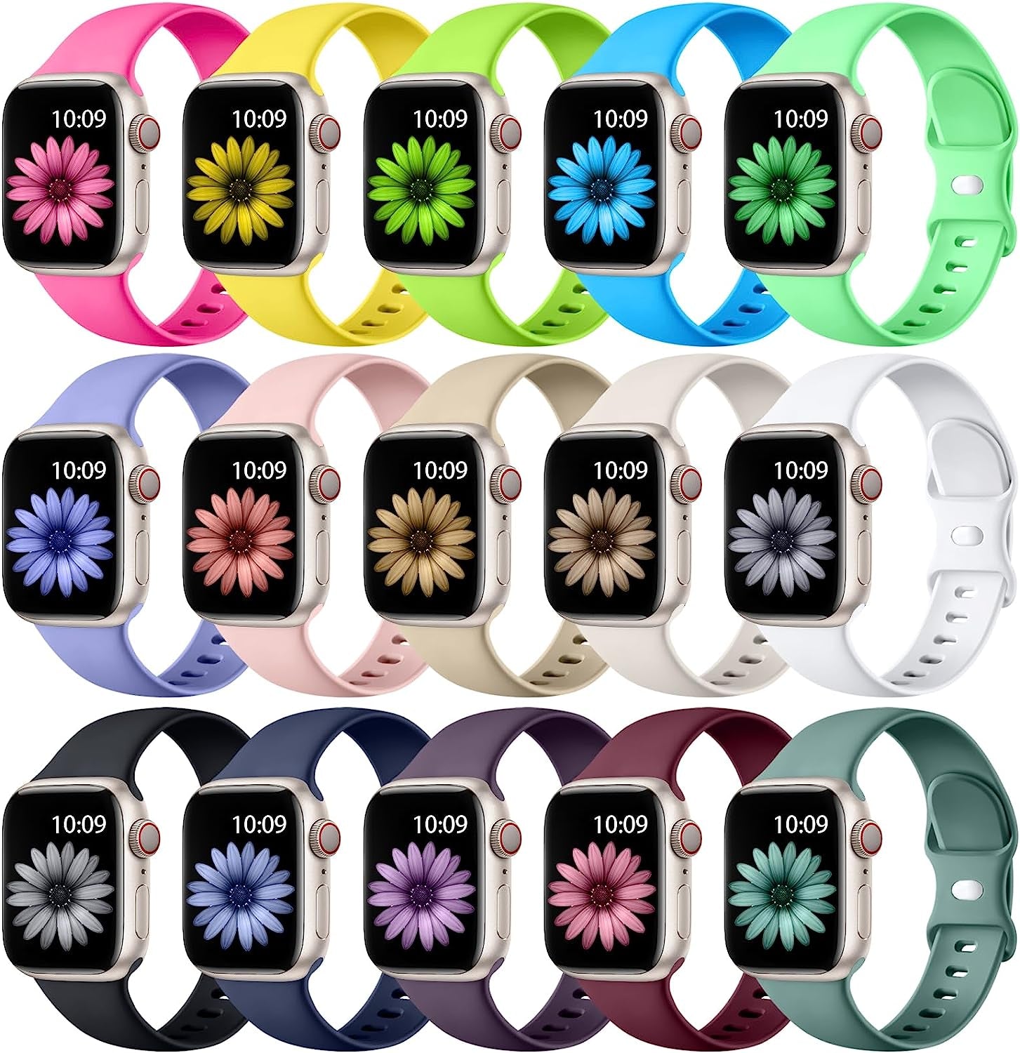 WJK 15 Pack Sport Bands Compatible with Apple Watch Bands 40Mm 38Mm 41Mm 42Mm 44Mm 45Mm 49Mm Women Men, Soft Silicone Waterproof Strap Wristbands for Iwatch Series Ultra SE 8 7 6 5 4 3 2 1  WJK   