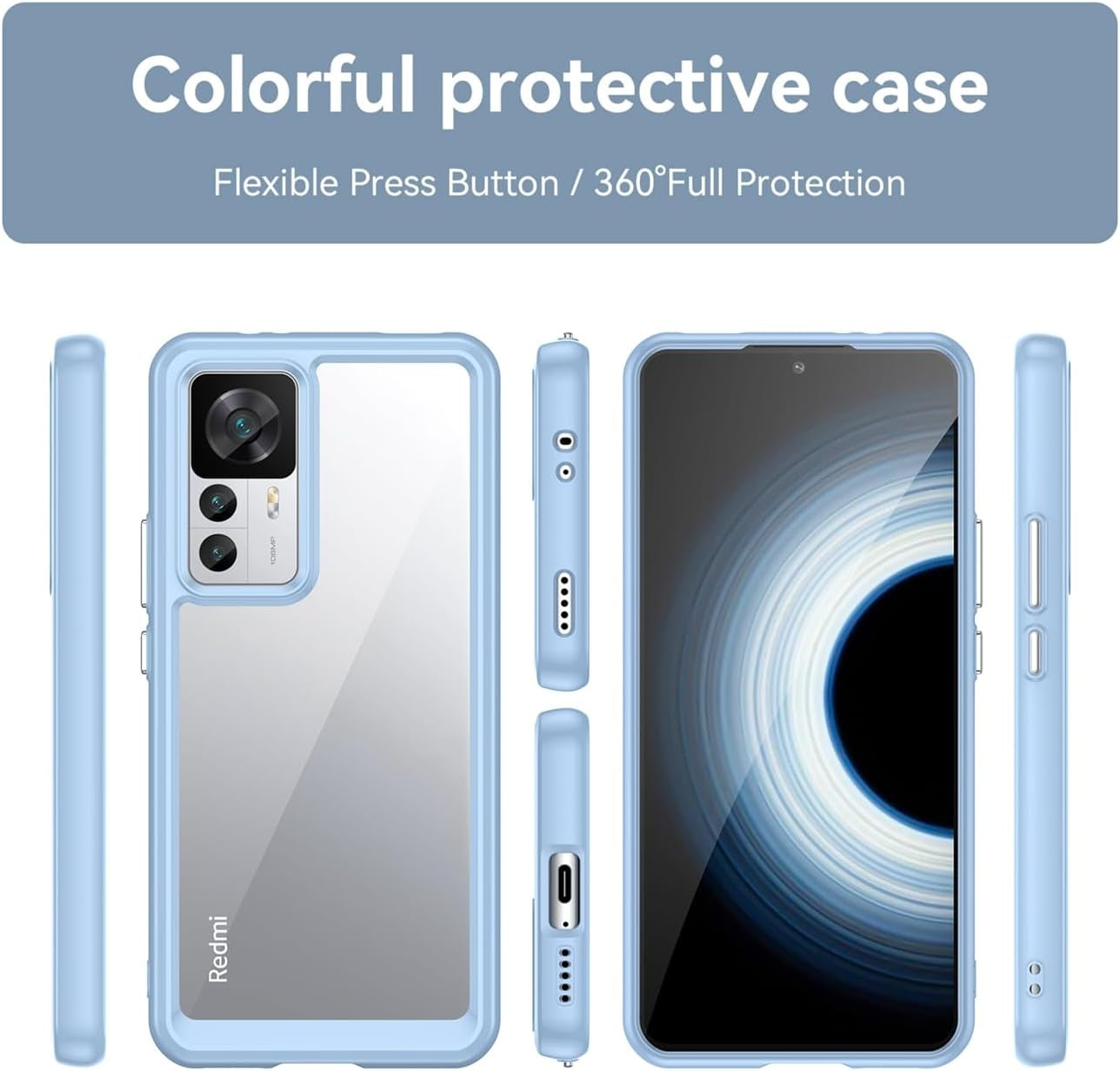 GTBDEKI Clear Case for Xiaomi 12T Pro Case/Xiaomi 12T/Redmi K50 Ultra Case with HD Screen Protector, Shockproof Clear Hard PC + TPU Bumper Protective Cover Case for Xiaomi 12T Pro 5G Crystal Blue  GTBDEKI   