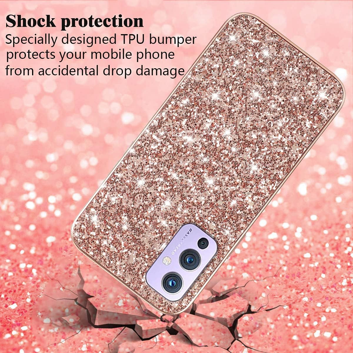 Compatible with Oneplus 9 Case Glitter Shockproof,Oneplus 9 Phone Case Bling Sparkly Soft TPU and PC Silicone Shiny Girl Women Thin Protective Cover (Rose Gold)  Wousunly   