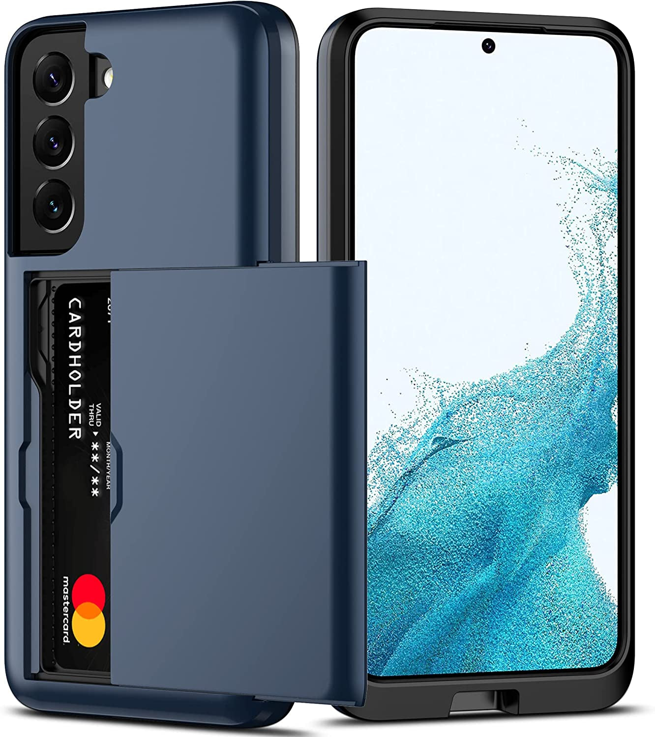 Nvollnoe for Samsung S22 Case with Card Holder 5G 6.1 Inch Slim Dual Layer Heavy Duty Protective Galaxy S22 Case Hidden Card Slot Wallet Case for Samsung S22(Rose Gold)  Nvollnoe Blue For Galaxy S22-6.1'' 