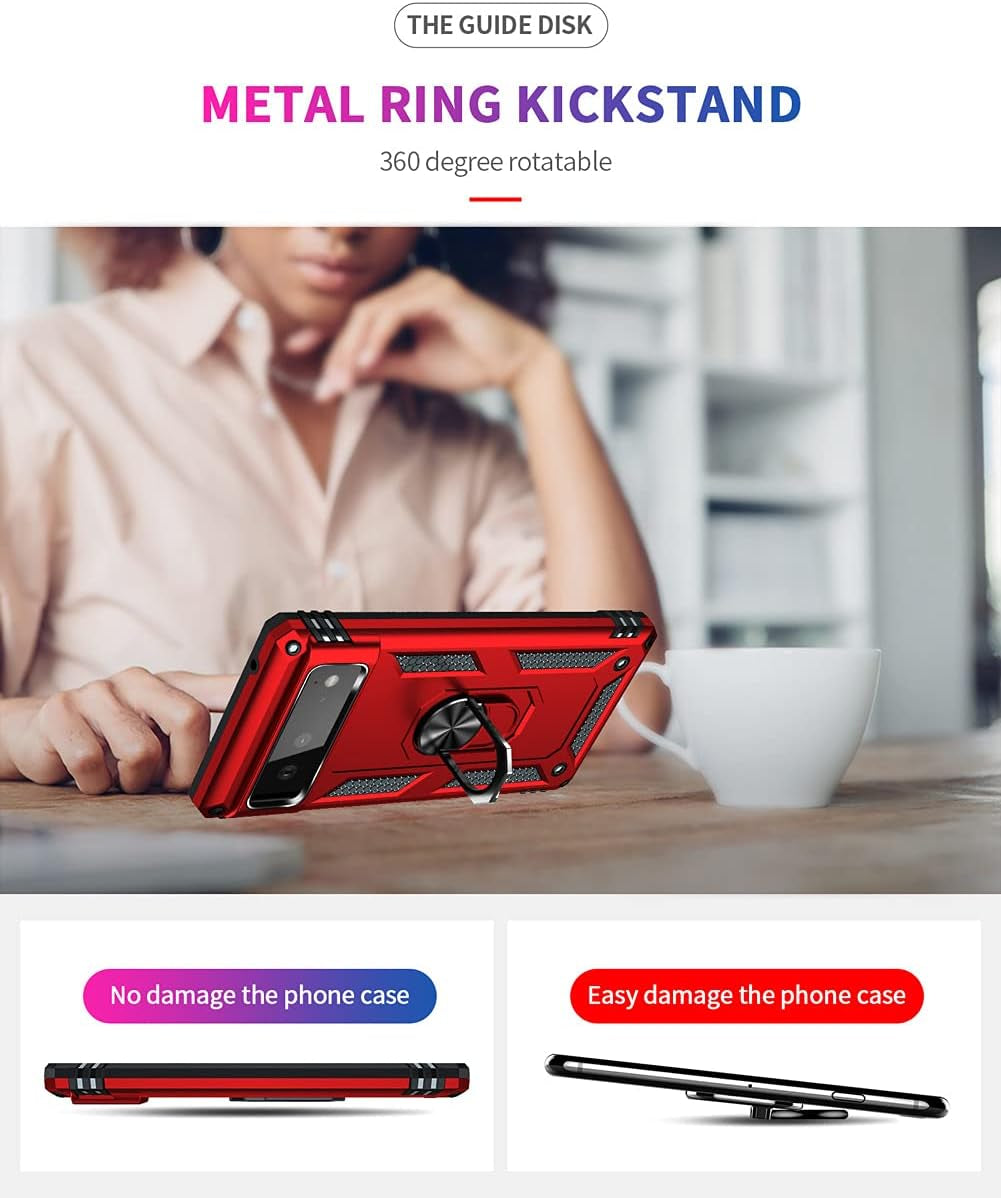 Androgate Designed for Google Pixel 6 Case with HD Screen Protectors, Military-Grade Metal Ring Holder Kickstand 15Ft Drop Tested Shockproof Cover Case for Pixel 6 Red  Androgate   