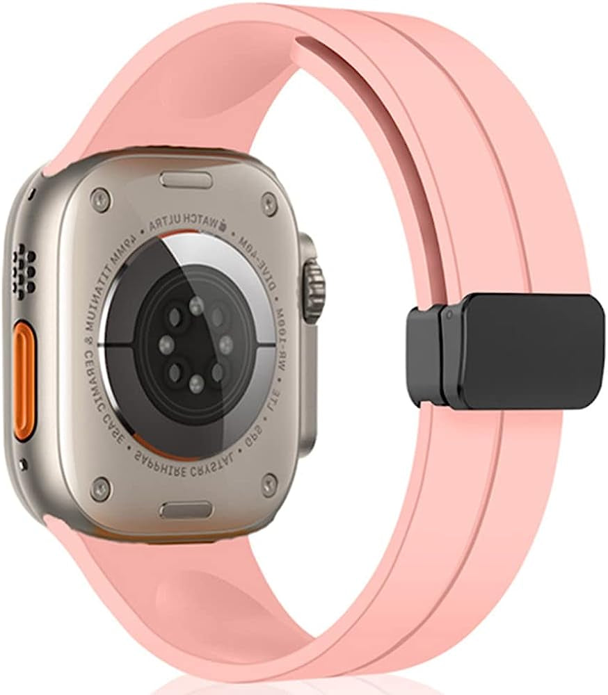 KONAFEI Compatible with Apple Watch Band 49Mm 45Mm 44Mm 42Mm 41Mm 40Mm 38Mm Iwatch Ultra Series 8/7/SE/6/5/4/3/2/1, Soft Silicone Magnetic Buckle Sport Replacement Straps for Women Men  KONAFEI Rose Pink 49/45/44/42mm 